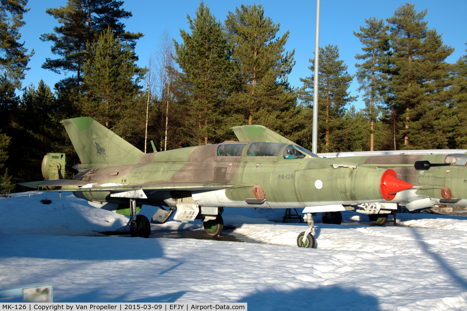 MK-126, Mikoyan-Gurevich MIG-21UM C/N N516999410, MiG-21UM trainer of the Finnish Air Force at the Aviation Museum of Central Finland at Tikkakoski.