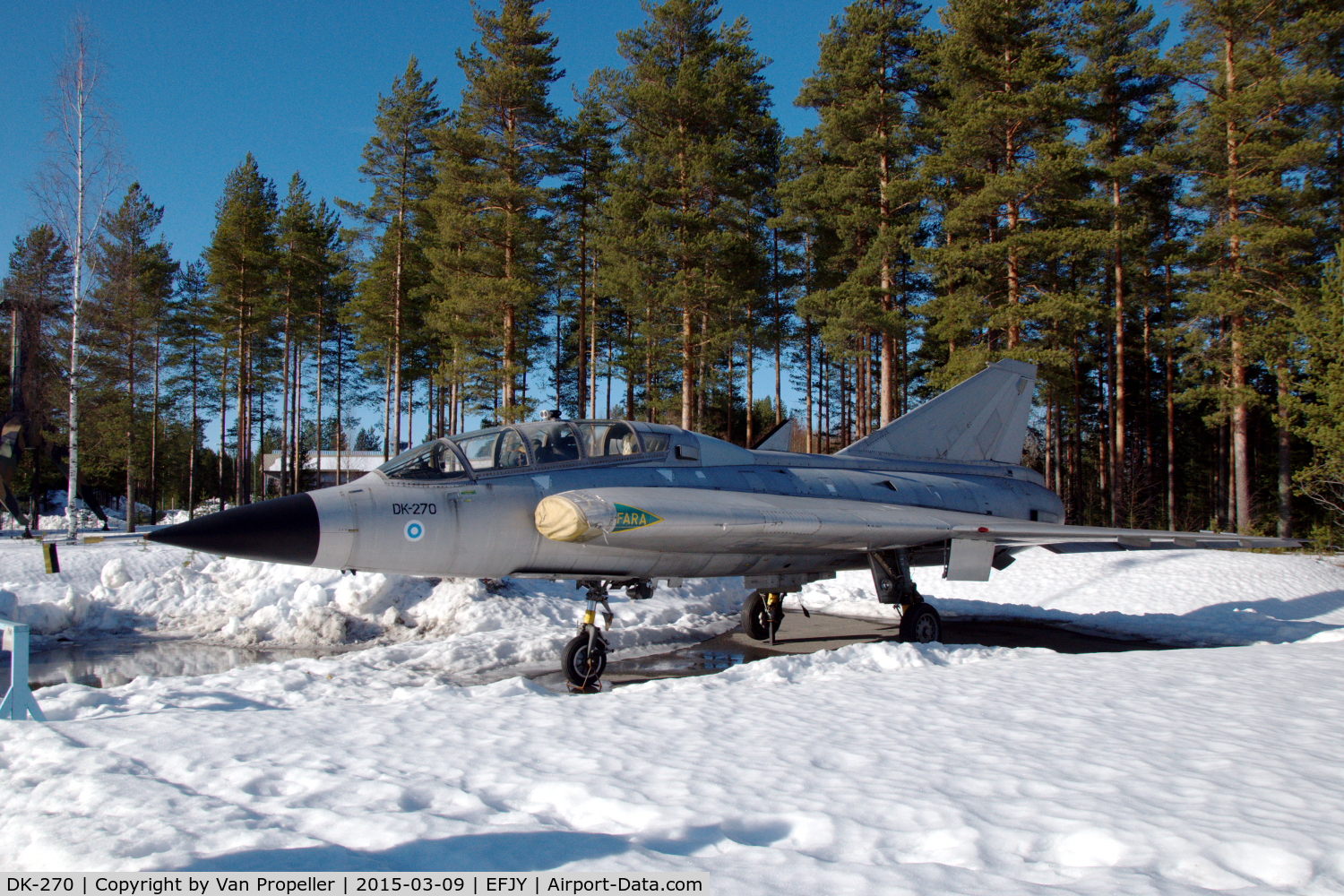 DK-270, Saab J-35XS Draken C/N 35-812, Saab 35CS Draken trainer of the Finnish Air Force at the Aviation Museum of Central Finland at Tikkakoski.