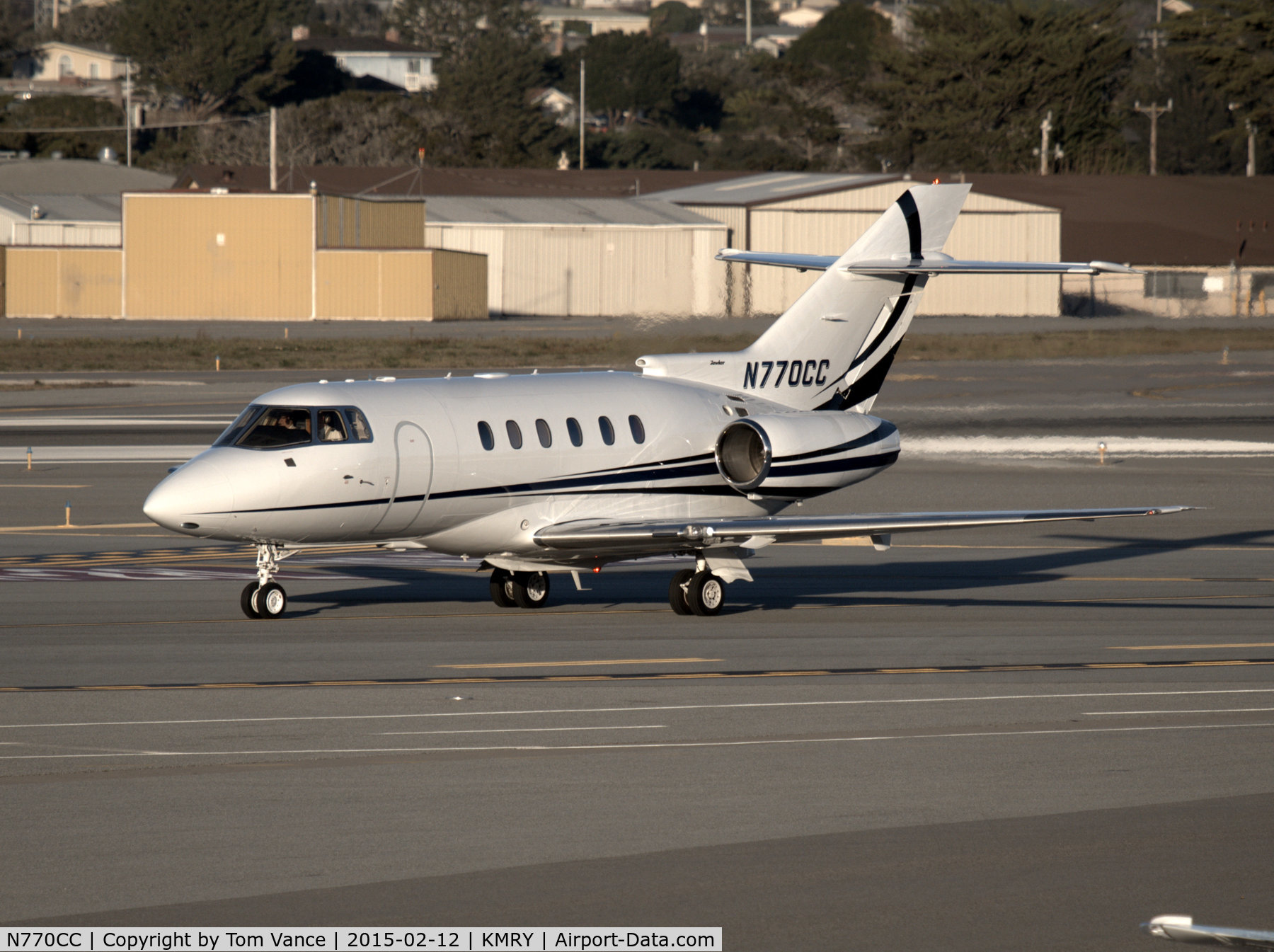 N770CC, 2002 Raytheon Hawker 800XP C/N 258587, KMRY - N770CC arriving at Monterey during AT&T Pro Am Golf Weekend 2015.