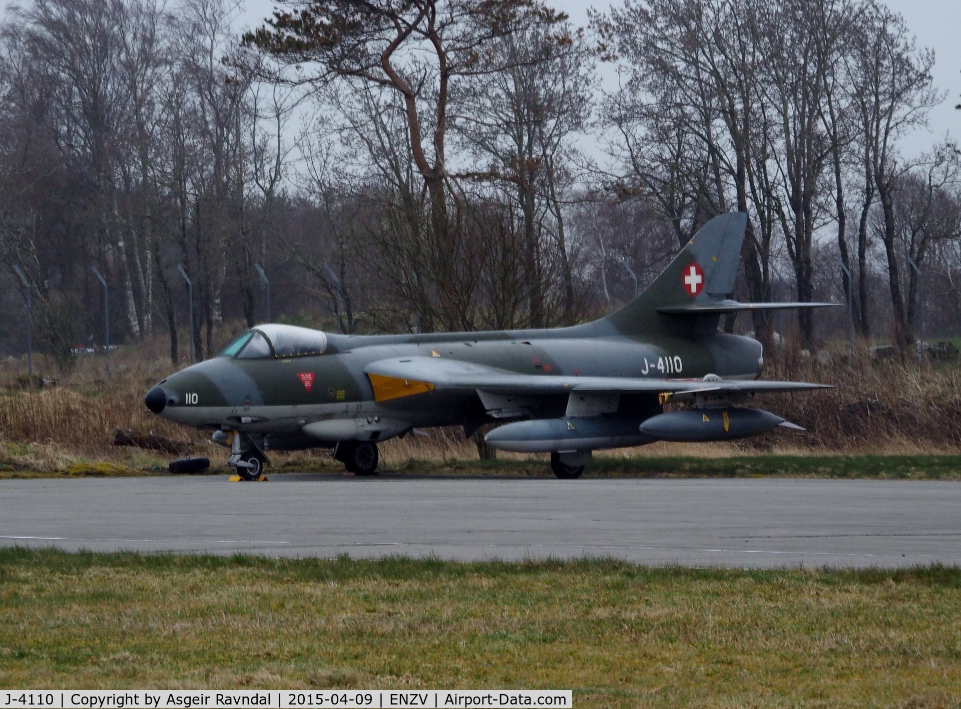 J-4110, 1972 Hawker Hunter F.58A C/N HABL-003079, Photo at Stavanger Airport Sola, Norway