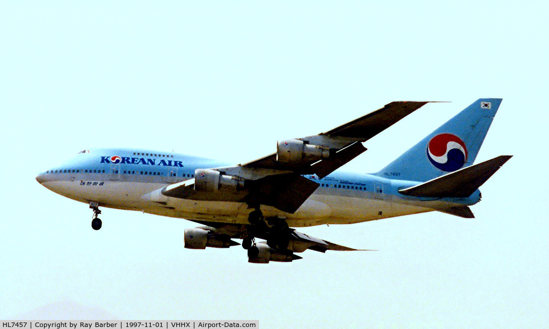 HL7457, 1981 Boeing 747-SPB5 C/N 22484, Boeing 747-SP35 [22484] (Korean Air) Hong Kong Kai-Tak~B 01/11/1997