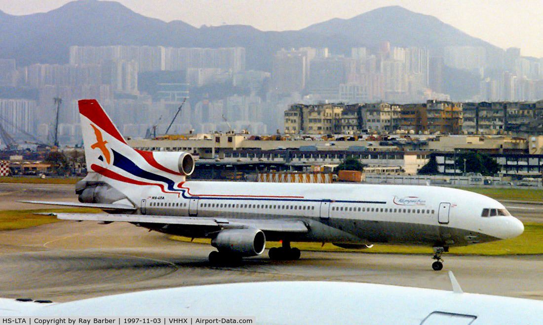 HS-LTA, 1973 Lockheed L-1011-385-1 TriStar 1 C/N 193A-1043, Lockheed L-1011 Tristar 1 [1043] (Orient Thai Airlines) Hong Kong Kai-Tak~B 03/11/1997