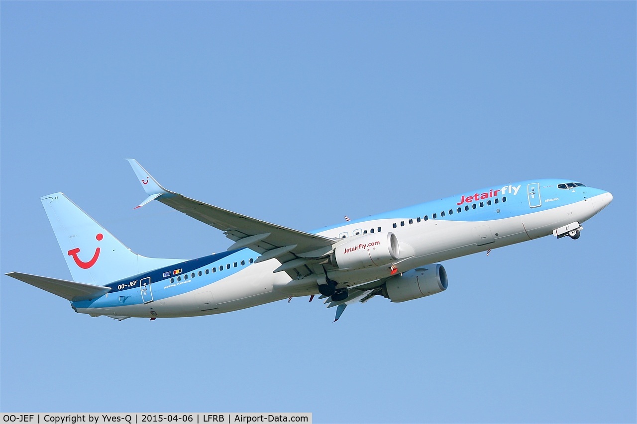 OO-JEF, 2014 Boeing 737-8K5 C/N 44271, Boeing 737-8K5, Take-off rwy 07R, Brest-Bretagne airport (LFRB-BES)