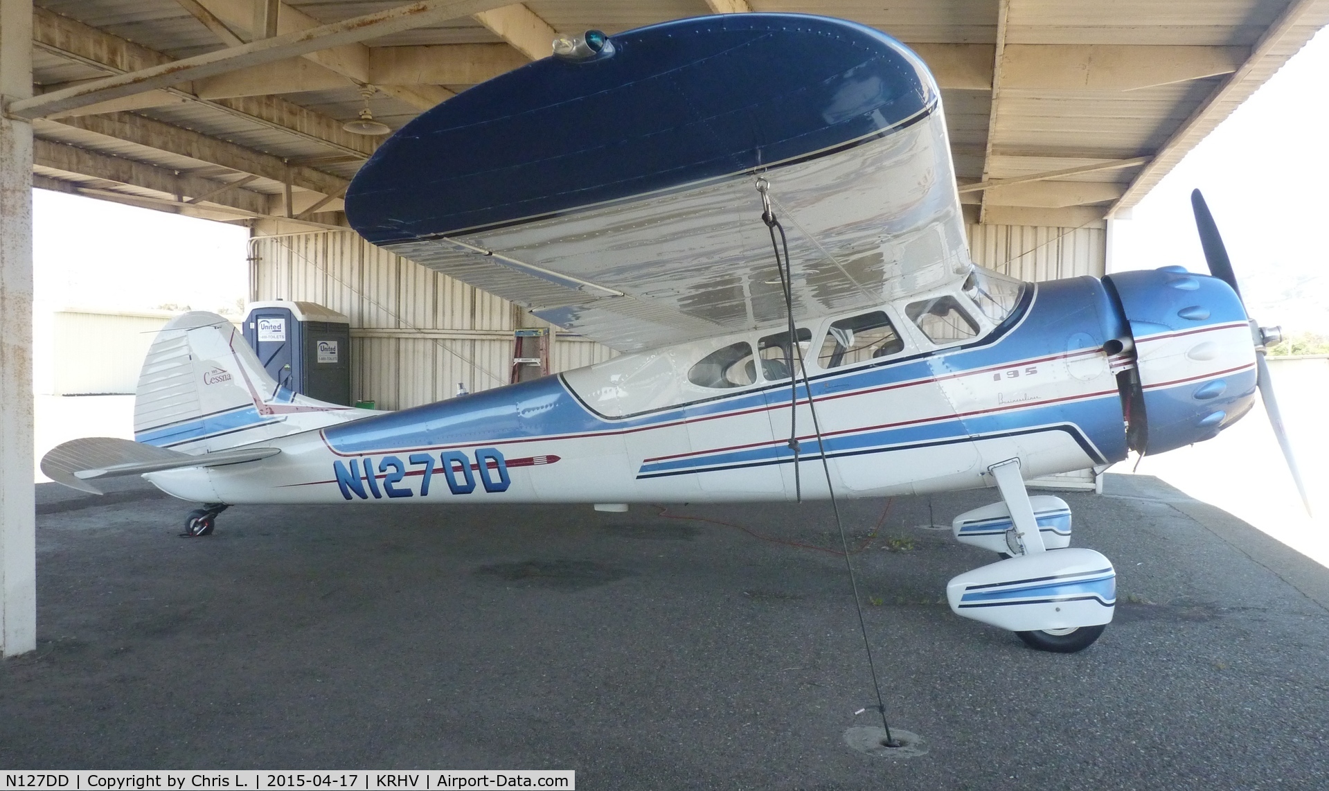 N127DD, 1947 Cessna 195 C/N 7040, A beautiful and local 1947 Cessna 195 Businessliner sitting under the shelters at Reid Hillview. This airplane deserves a hangar for sure.