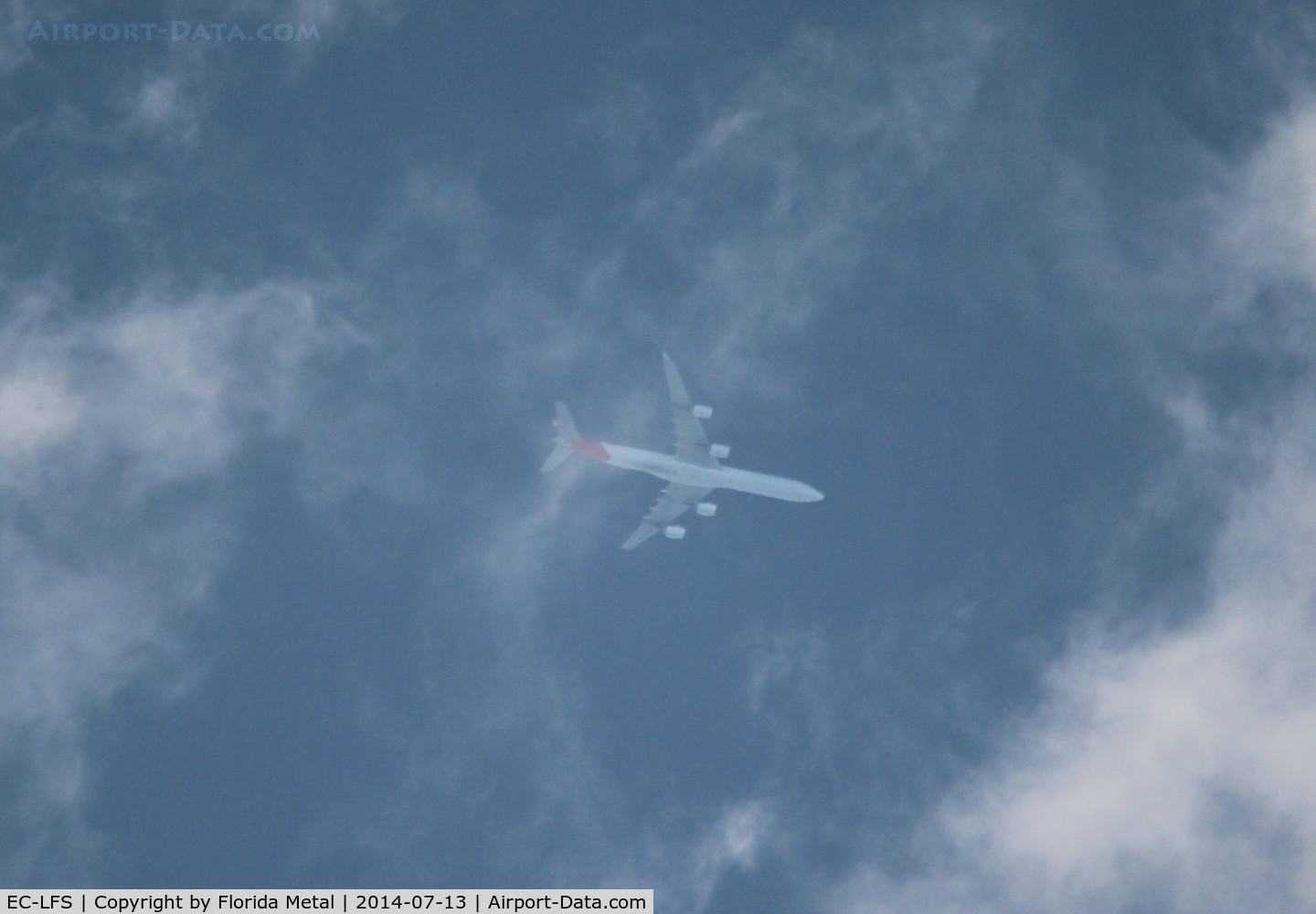 EC-LFS, 2010 Airbus A340-642 C/N 1122, Iberia A340-600 flying ORD-MAD at 36,000 ft over Livonia MI