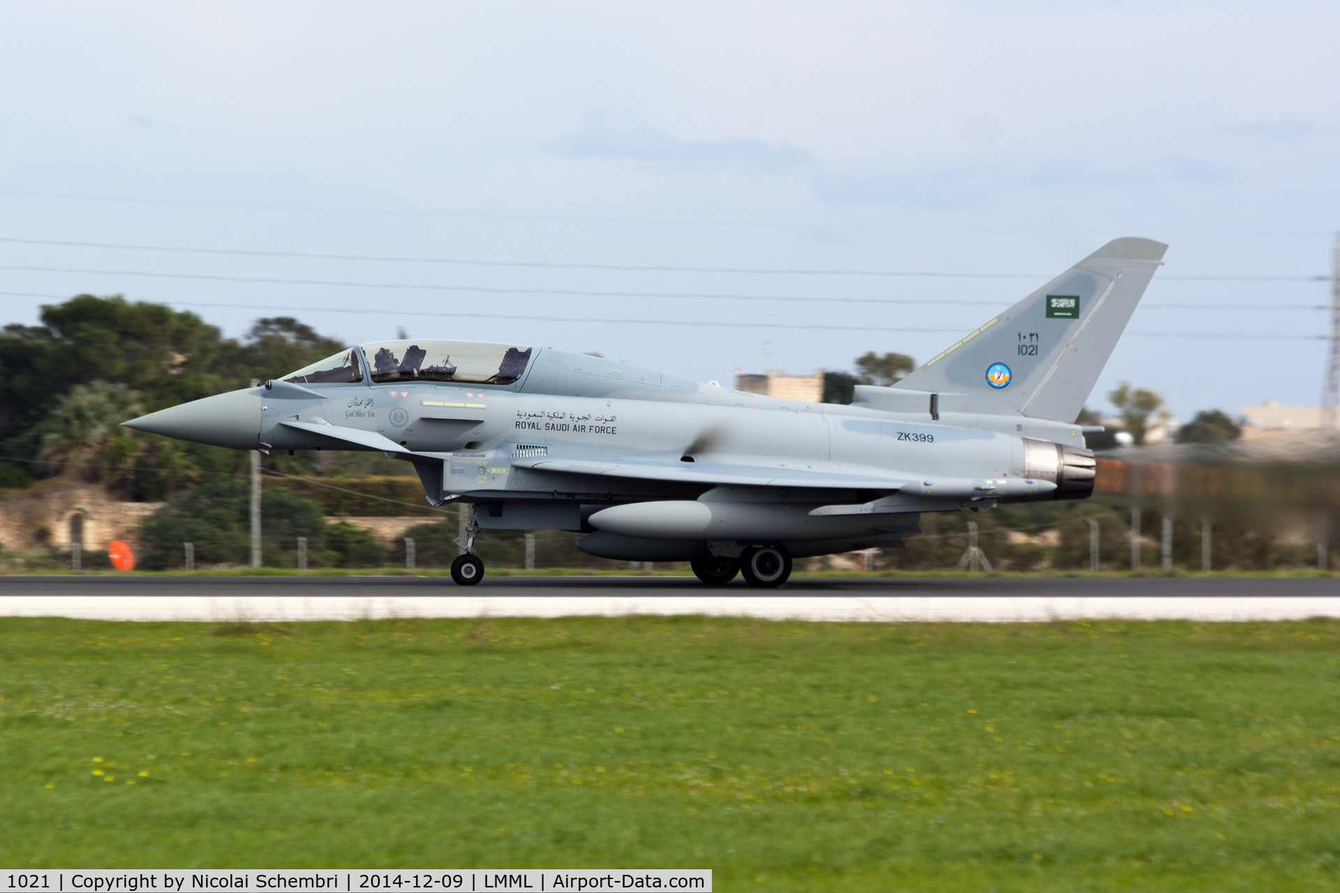1021, 2014 Eurofighter EF-2000 Typhoon T C/N ???/CT018, Departing runway 31 at Luqa