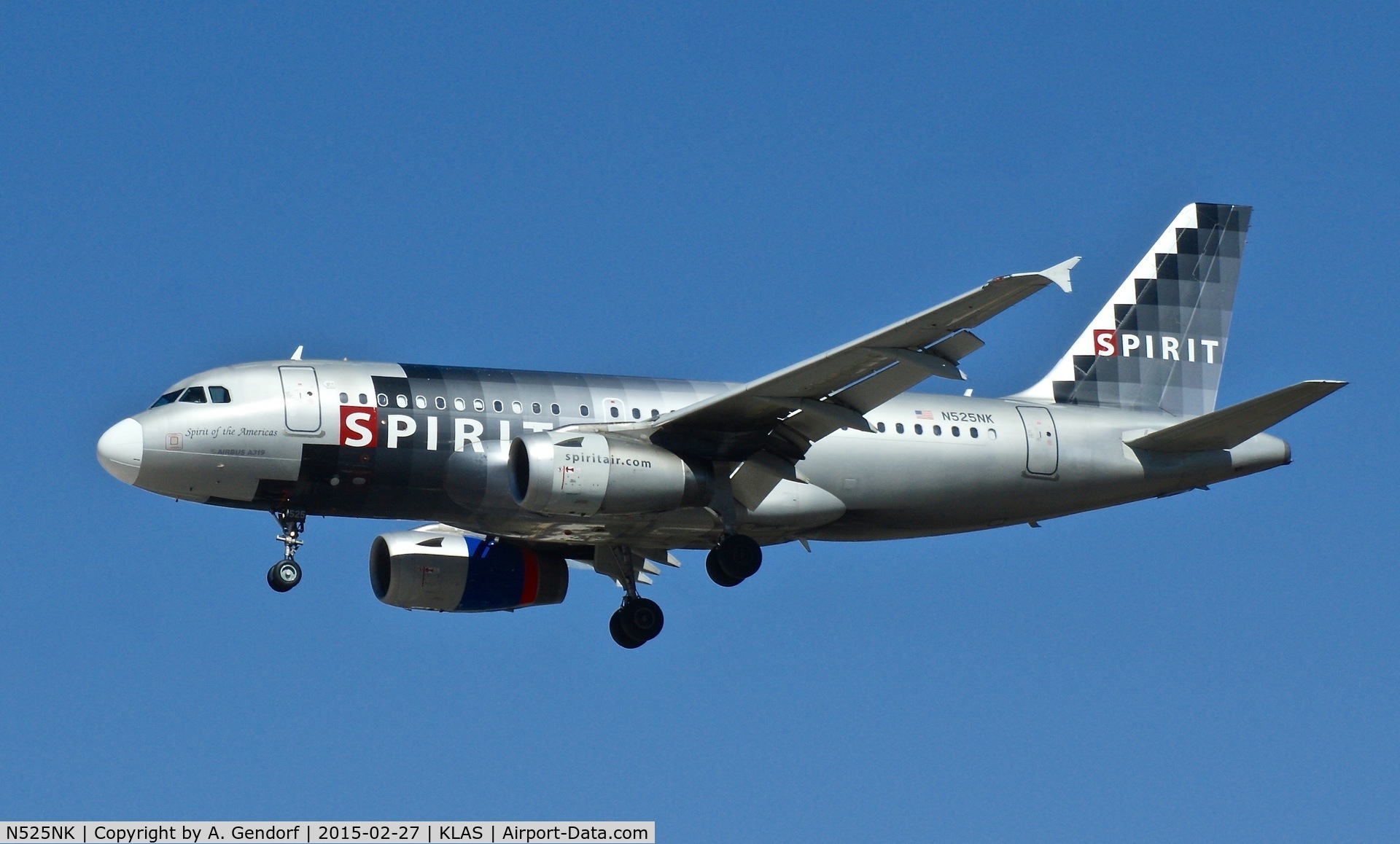 N525NK, 2006 Airbus A319-132 C/N 2942, Spirit, is here on finals at Las Vegas Int'l(KLAS)