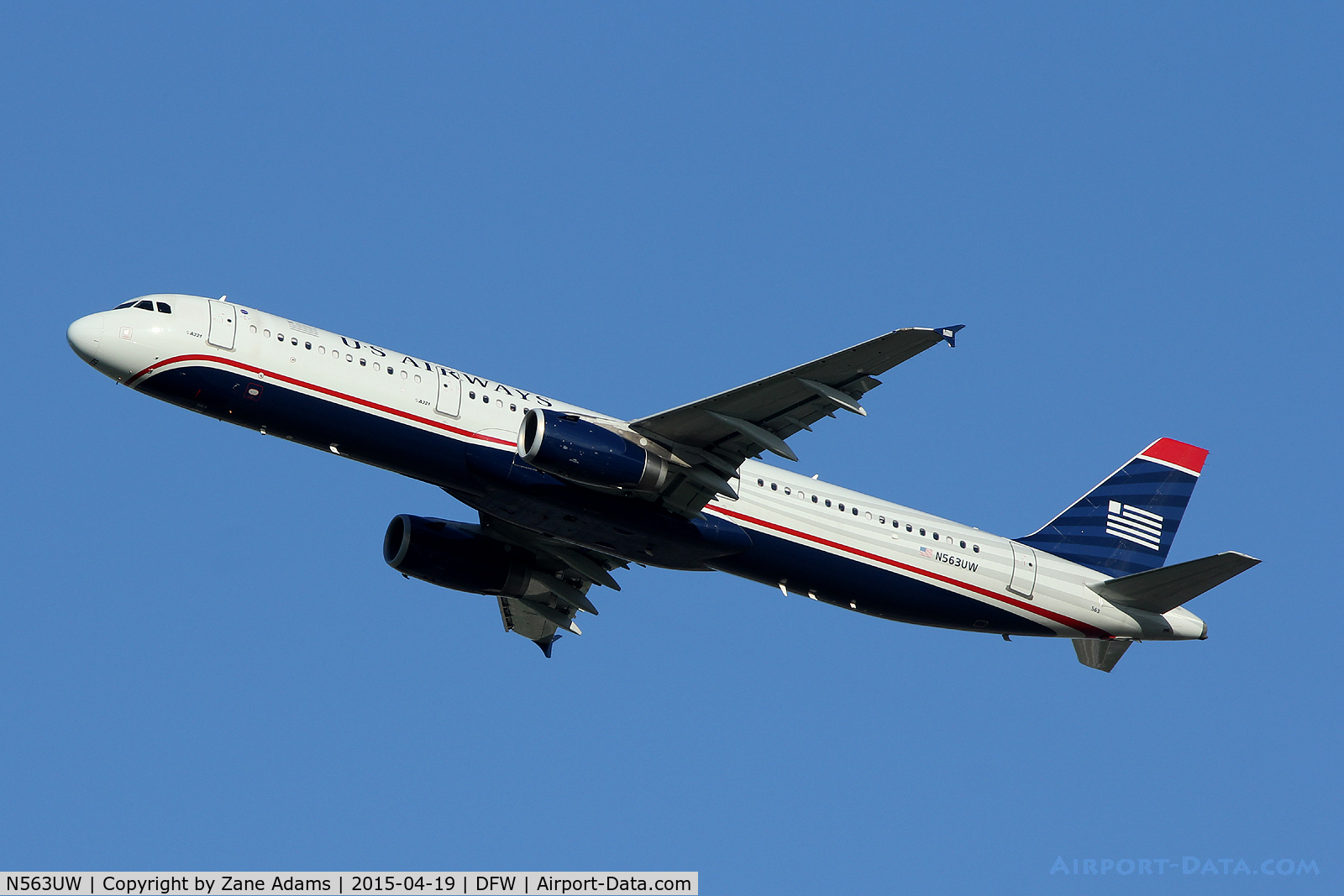 N563UW, 2012 Airbus A321-231 C/N 5368, US Airways departing DFW Airport