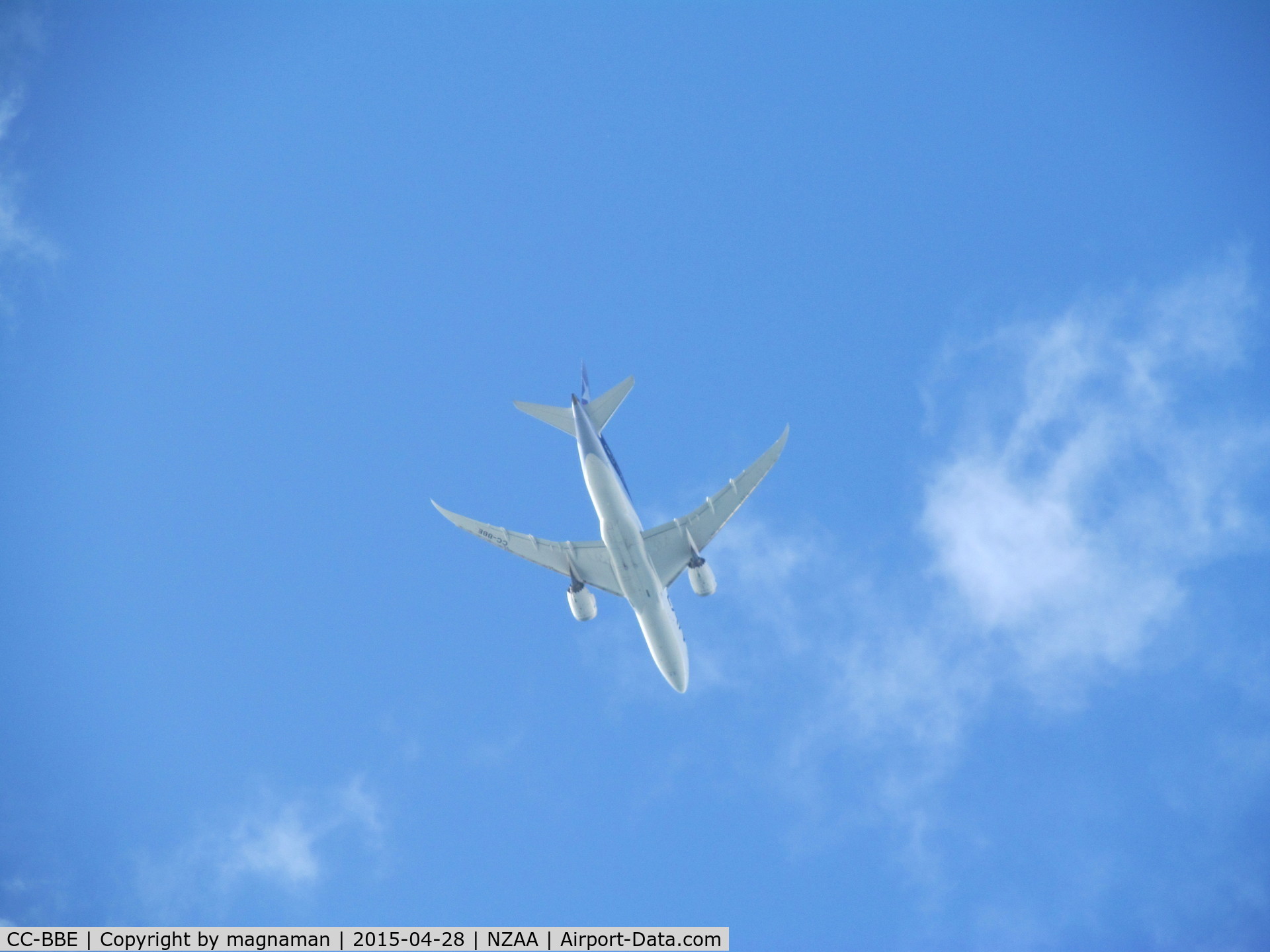 CC-BBE, 2013 Boeing 787-8 Dreamliner C/N 38473, flying over home on way into AKL today.