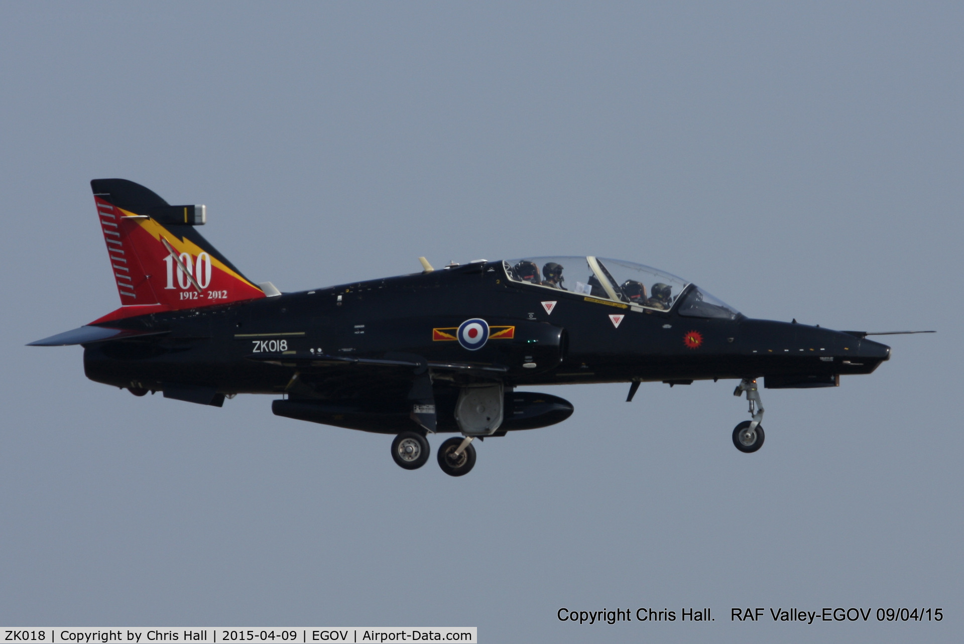 ZK018, 2008 British Aerospace Hawk T2 C/N RT009/1247, RAF IV Sqn with 100 Years Special Tail scheme