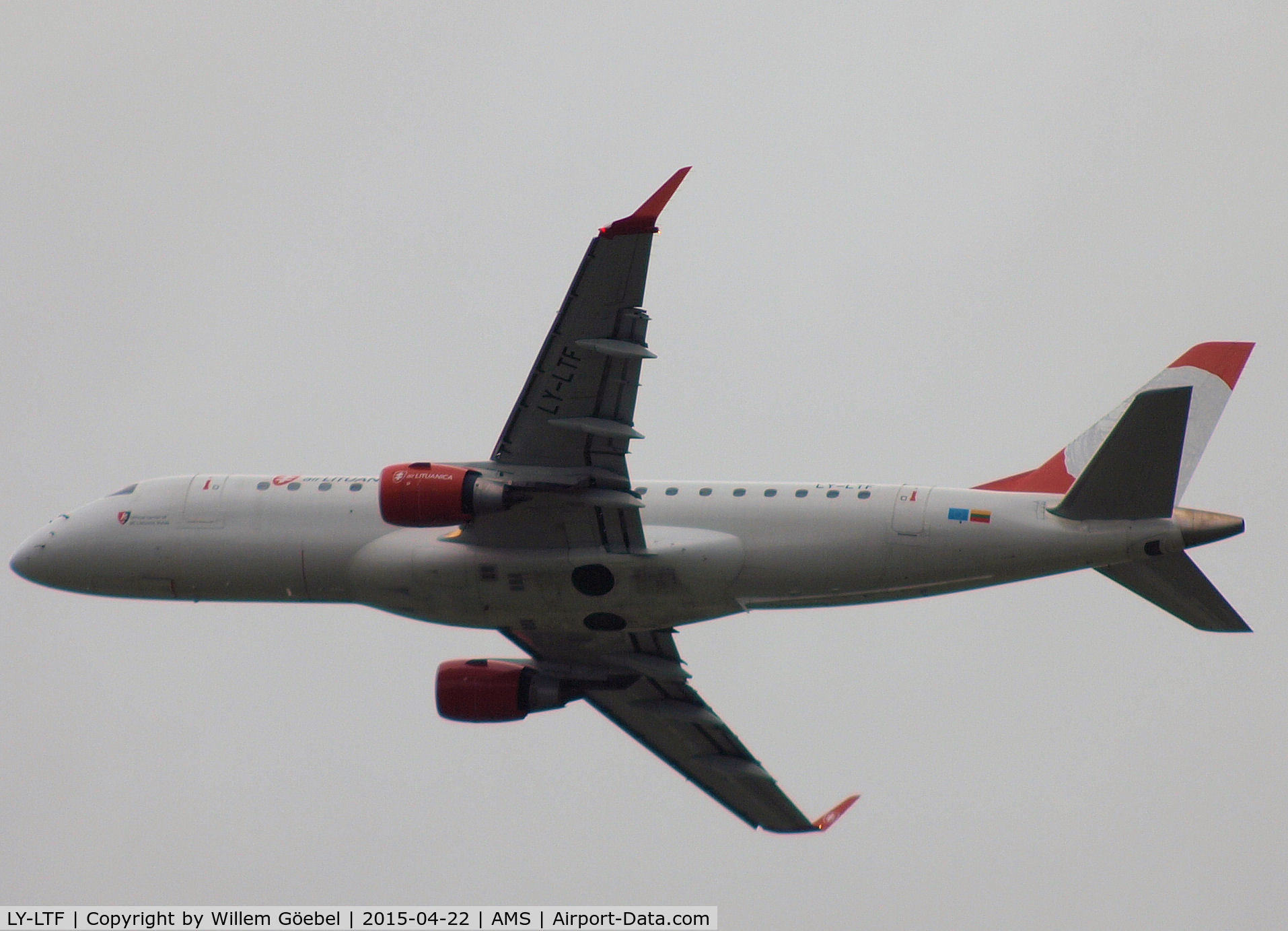 LY-LTF, 2003 Embraer 175LR (ERJ-170-200LR) C/N 17000017, Take off from runway36C of Schiphol Airport