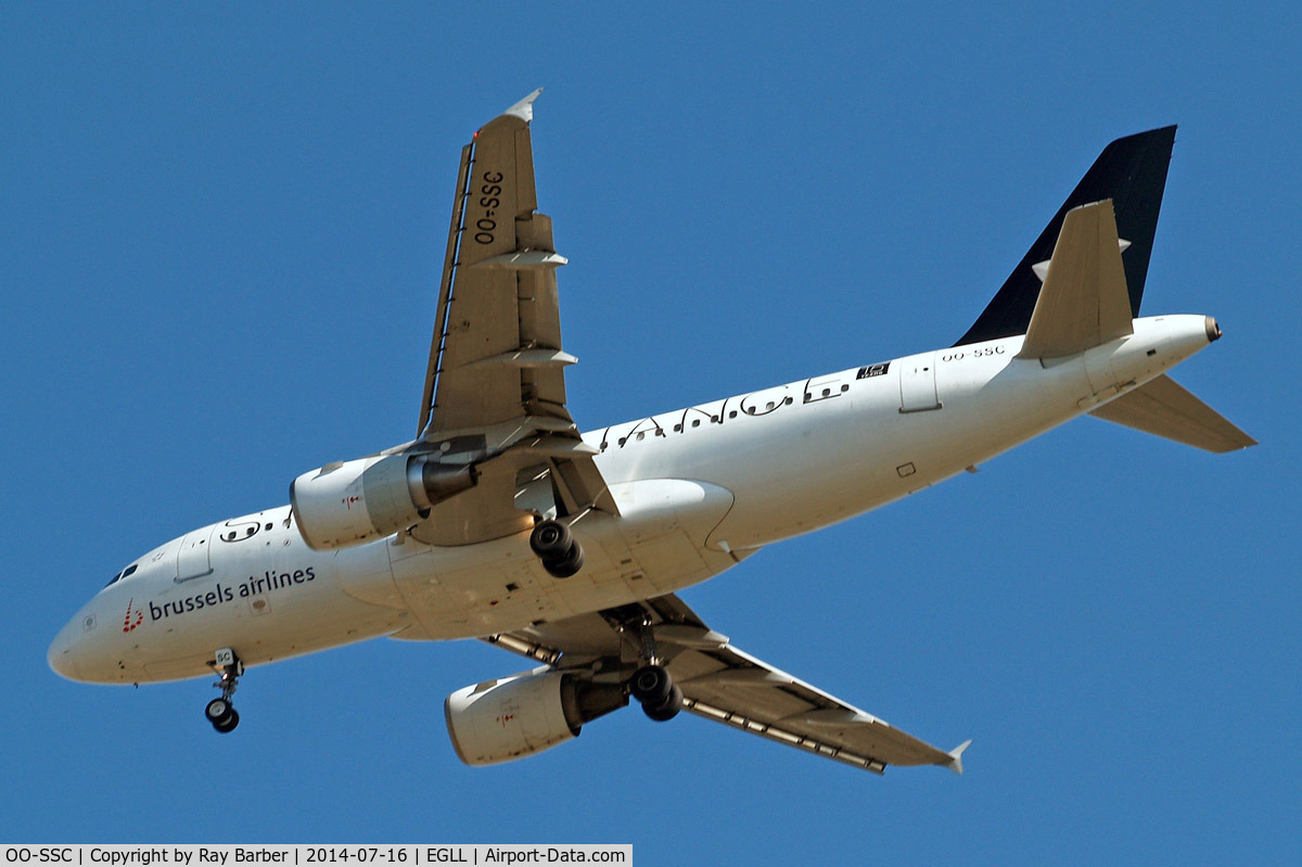 OO-SSC, 1999 Airbus A319-112 C/N 1086, Airbus A319-112 [1086] (Brussels Airlines) Home~G 16/07/2014. On approach 27R.