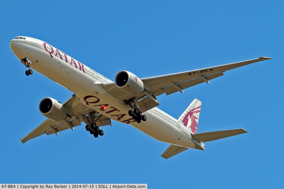 A7-BEA, 2013 Boeing 777-3DZ/ER C/N 41779, Boeing 777-3DZER [41779] (Qatar Airways) Home~G 15/07/2014. On approach 27R.