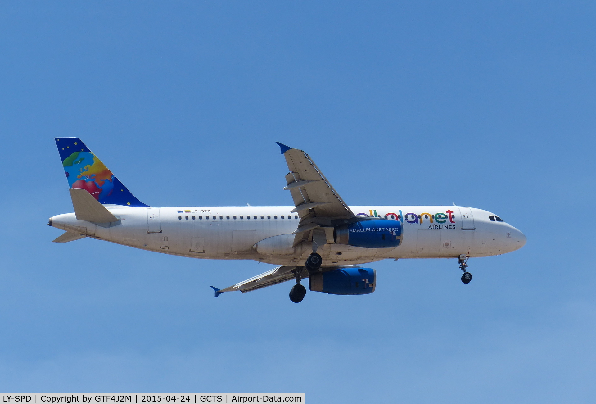 LY-SPD, 1999 Airbus A320-232 C/N 0990, LY-SPD  Small Planet AL  on approach to Tenerife South 24.4.15