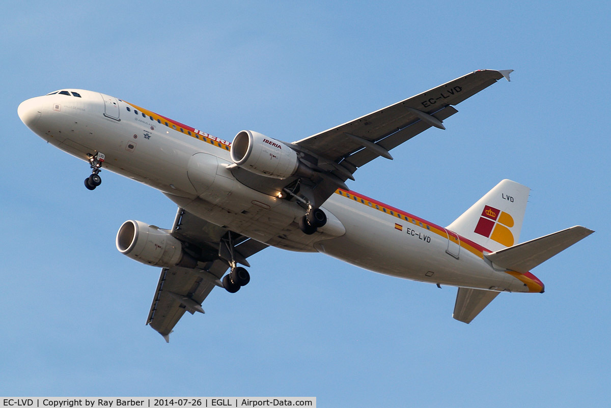 EC-LVD, 2013 Airbus A320-216 C/N 5570, Airbus A320-216 [5570] (Iberia) Home~G 26/07/2014. On approach 27R.