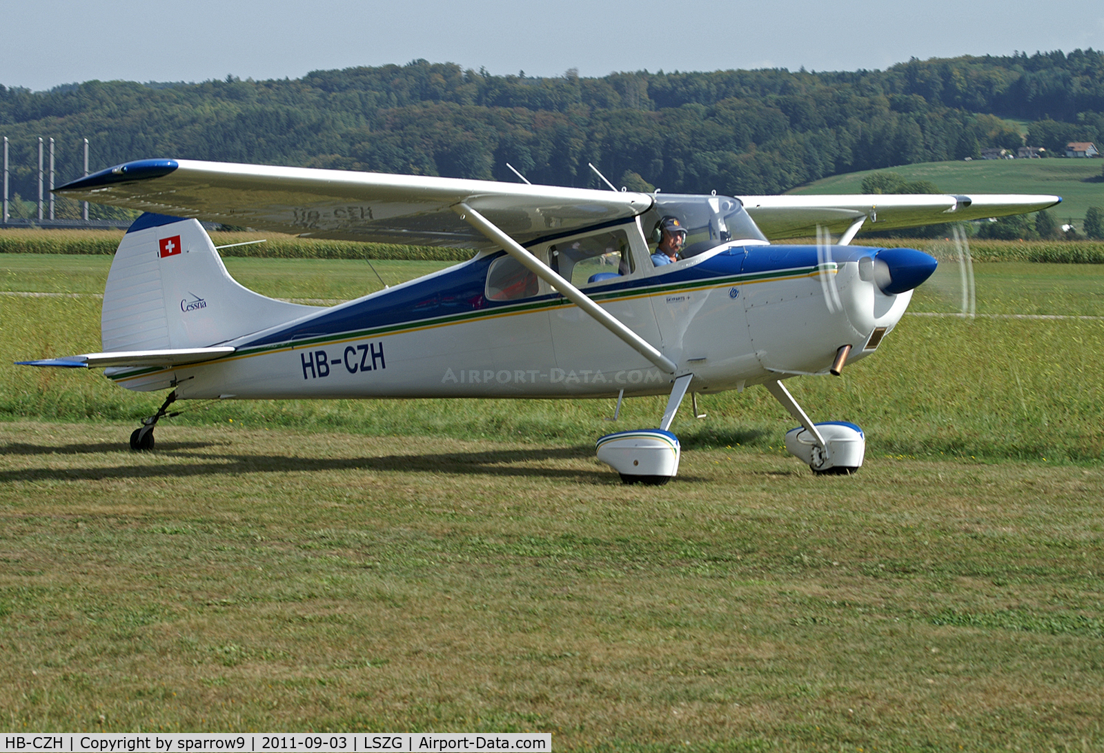 HB-CZH, 1956 Cessna 170B C/N 27107, On grass runway.HB-registered since 2007-08-28. Engine is a Lycoming O-360-A3A