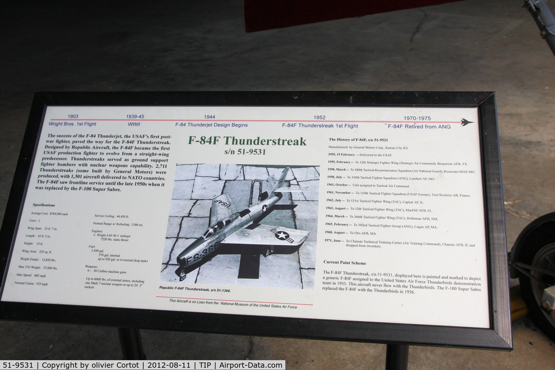 51-9531, 1951 General Motors F-84F-40-GK Thunderstreak C/N Not found 51-9531, plane's history