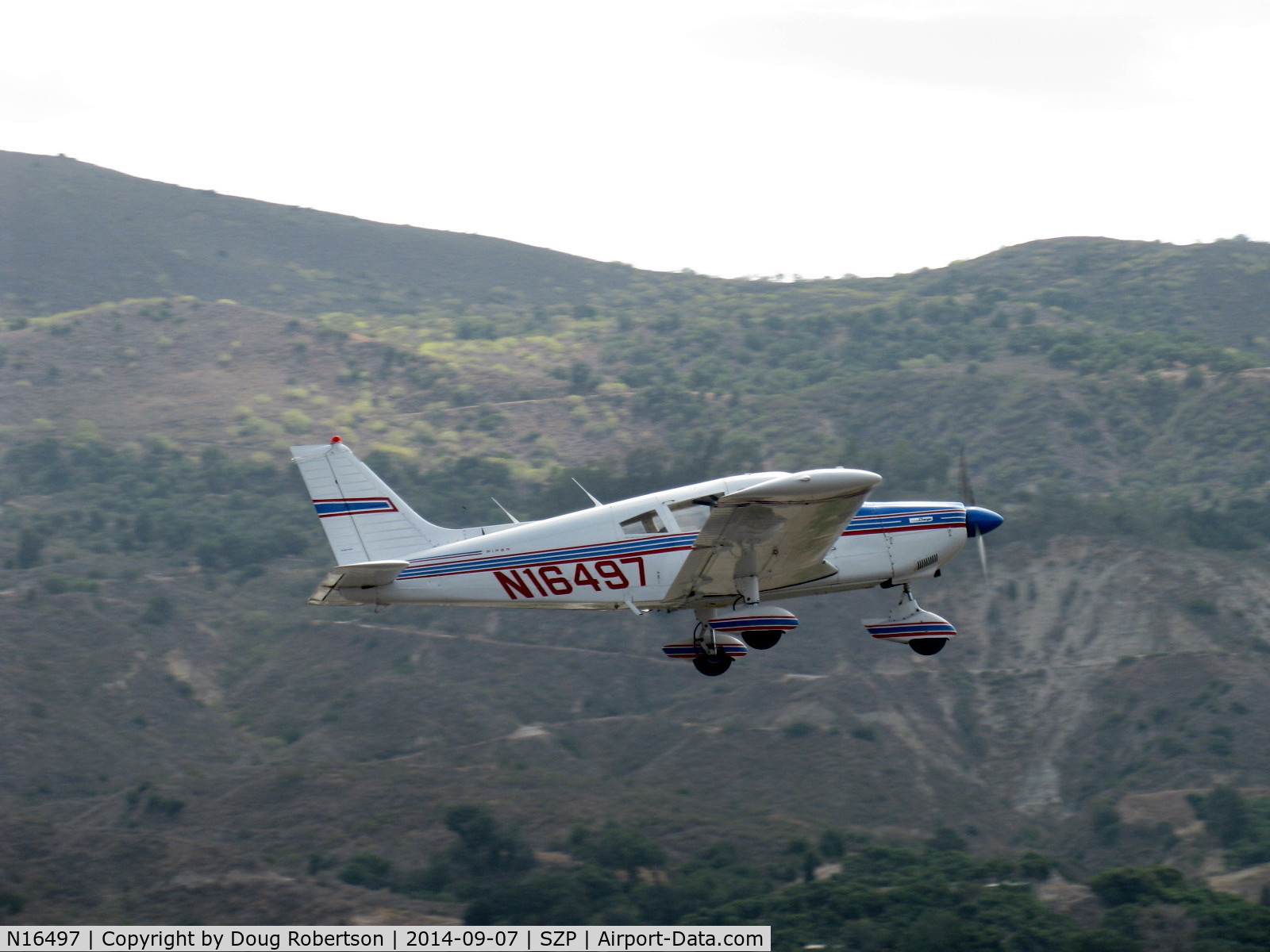 N16497, 1973 Piper PA-28-235 Cherokee Charger C/N 28-7310101, 1973 Piper PA-28-235 CHEROKEE CHARGER, Lycoming O-540-D4B5 235 Hp, takeoff climb Rwy 22