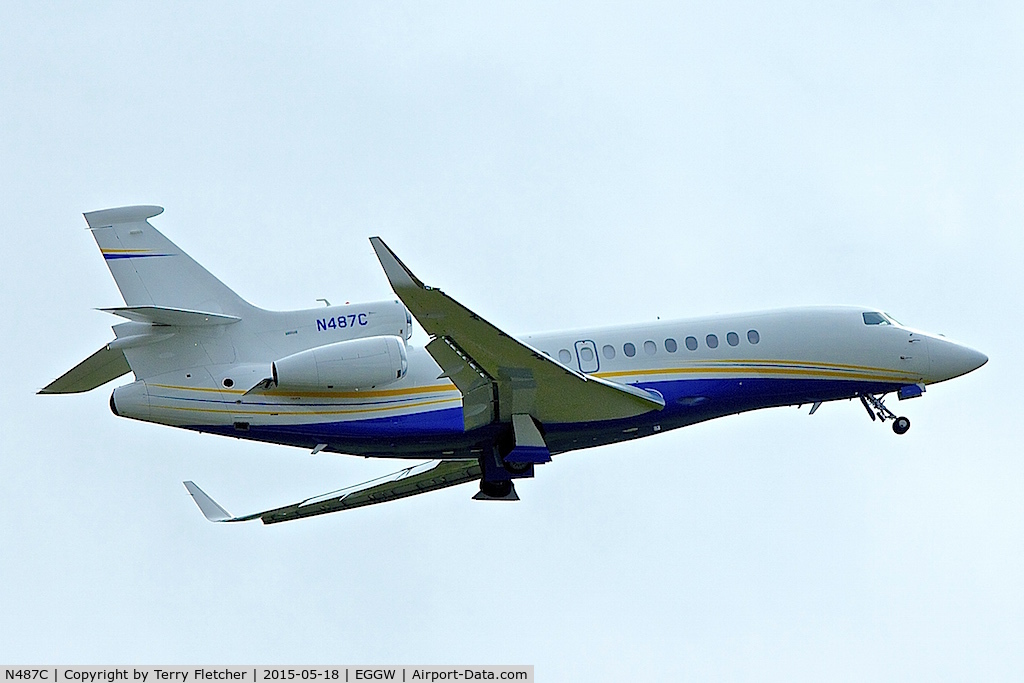 N487C, 2013 Dassault 7X C/N 221, 2013 Dassault 7X, c/n: 221 climbs out of Luton