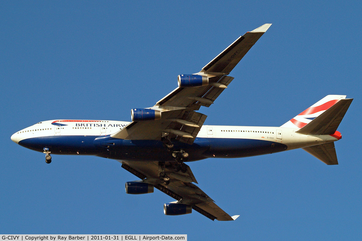 G-CIVY, 1998 Boeing 747-436 C/N 28853, Boeing 747-436 [28853] (British Airways) Home~G 31/01/2011. On approach 27R.
