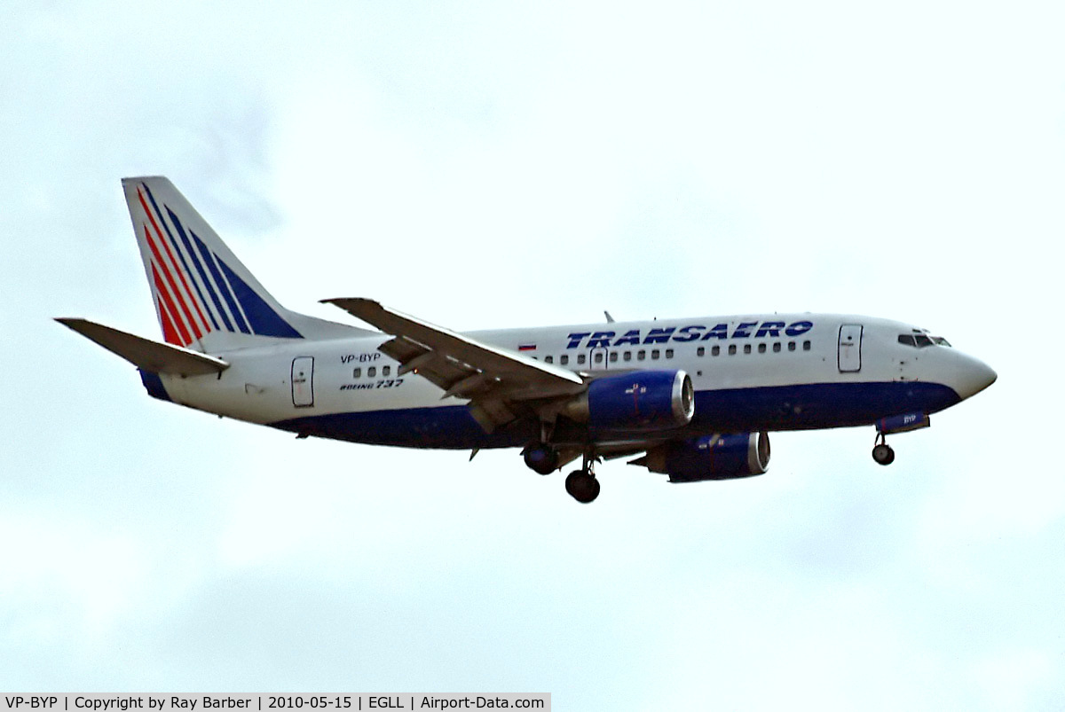 VP-BYP, 1998 Boeing 737-524 C/N 28927, Boeing 737-524 [28927] (Transaero Airlines) Home~G 15/05/2010. On approach 27L.