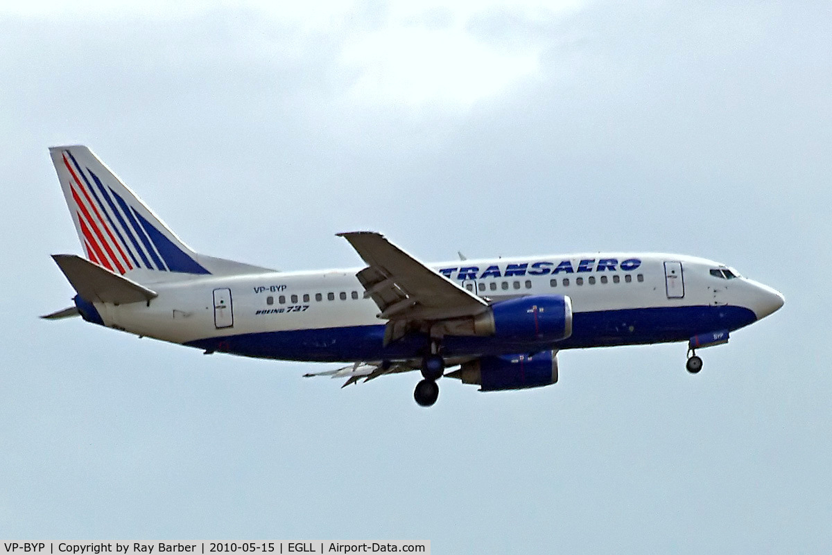 VP-BYP, 1998 Boeing 737-524 C/N 28927, Boeing 737-524 [28927] (Transaero Airlines) Home~G 15/05/2010. On approach 27L.