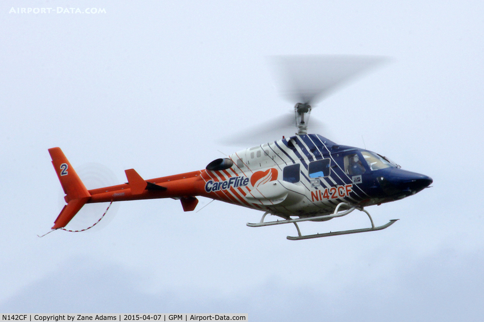 N142CF, 1988 Bell 222U C/N 47565, Careflite 222 landing at Grand Prairie Airport