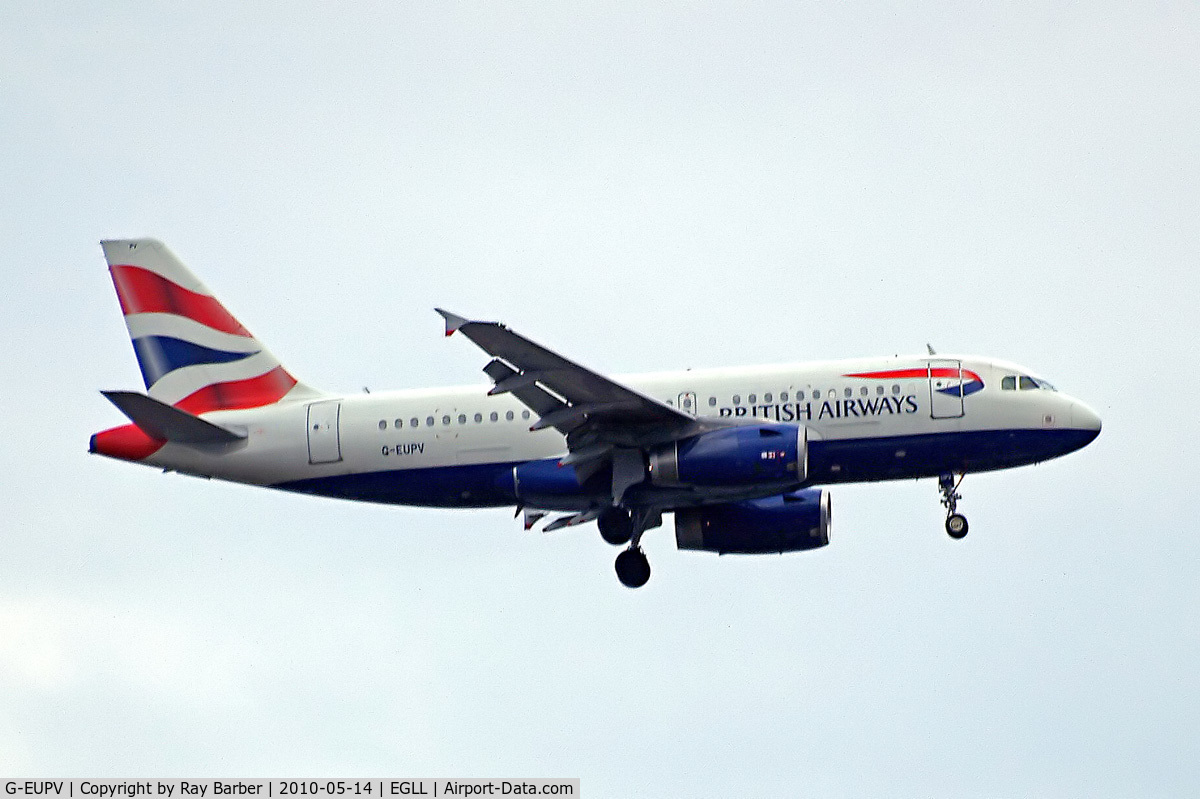 G-EUPV, 2001 Airbus A319-131 C/N 1423, Airbus A319-131 [1423] (British Airways) Home~G 14/05/2010. On approach 27L.