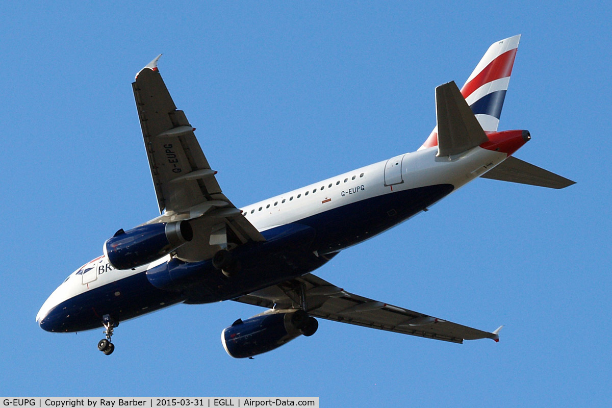 G-EUPG, 2000 Airbus A319-131 C/N 1222, Airbus A319-131 [1222] (British Airways) Home~G 31/03/2015. On approach 27R.