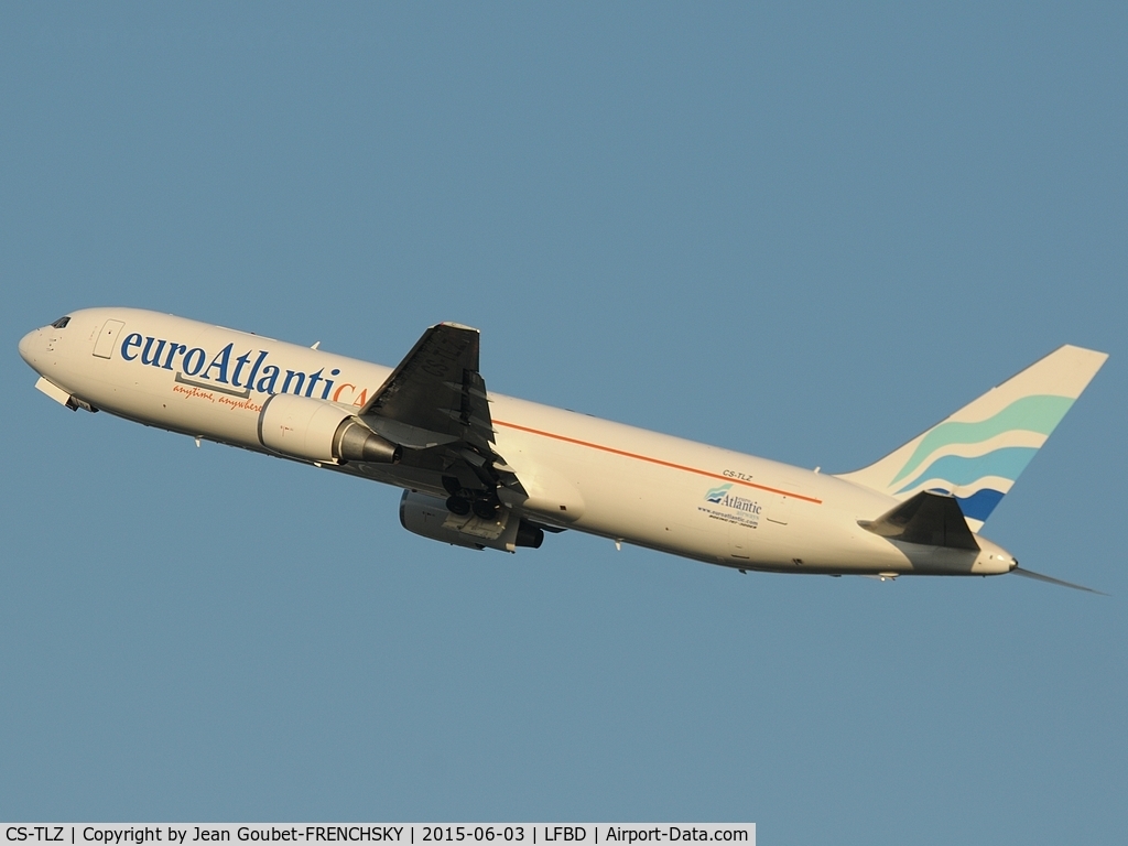 CS-TLZ, 1988 Boeing 767-375 C/N 24086, EuroAtlantic Cargo take off runway 05, flight 26381 to Marseille Provence