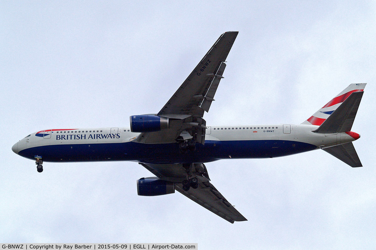 G-BNWZ, 1997 Boeing 767-336/ER C/N 25733, Boeing 767-336ER [25733] (British Airways) Home~G 09/05/2015. On approach 27R.
