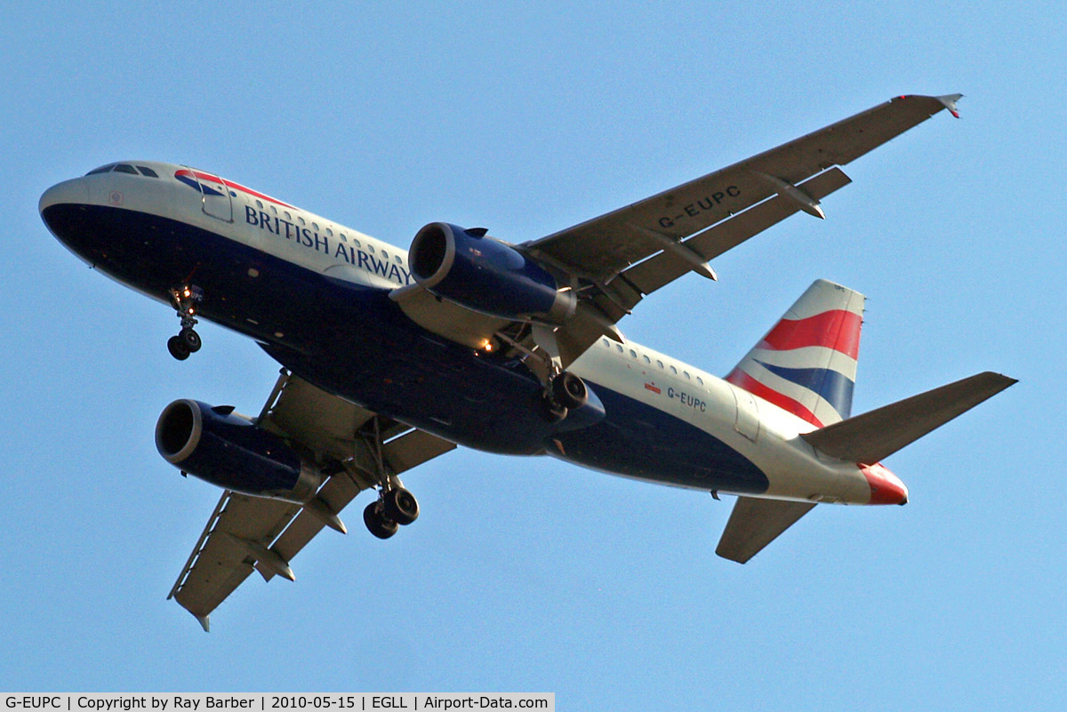 G-EUPC, 1999 Airbus A319-131 C/N 1118, Airbus A319-131 [1118] (British Airways) Home~G 15/05/2010. On approach 27R.