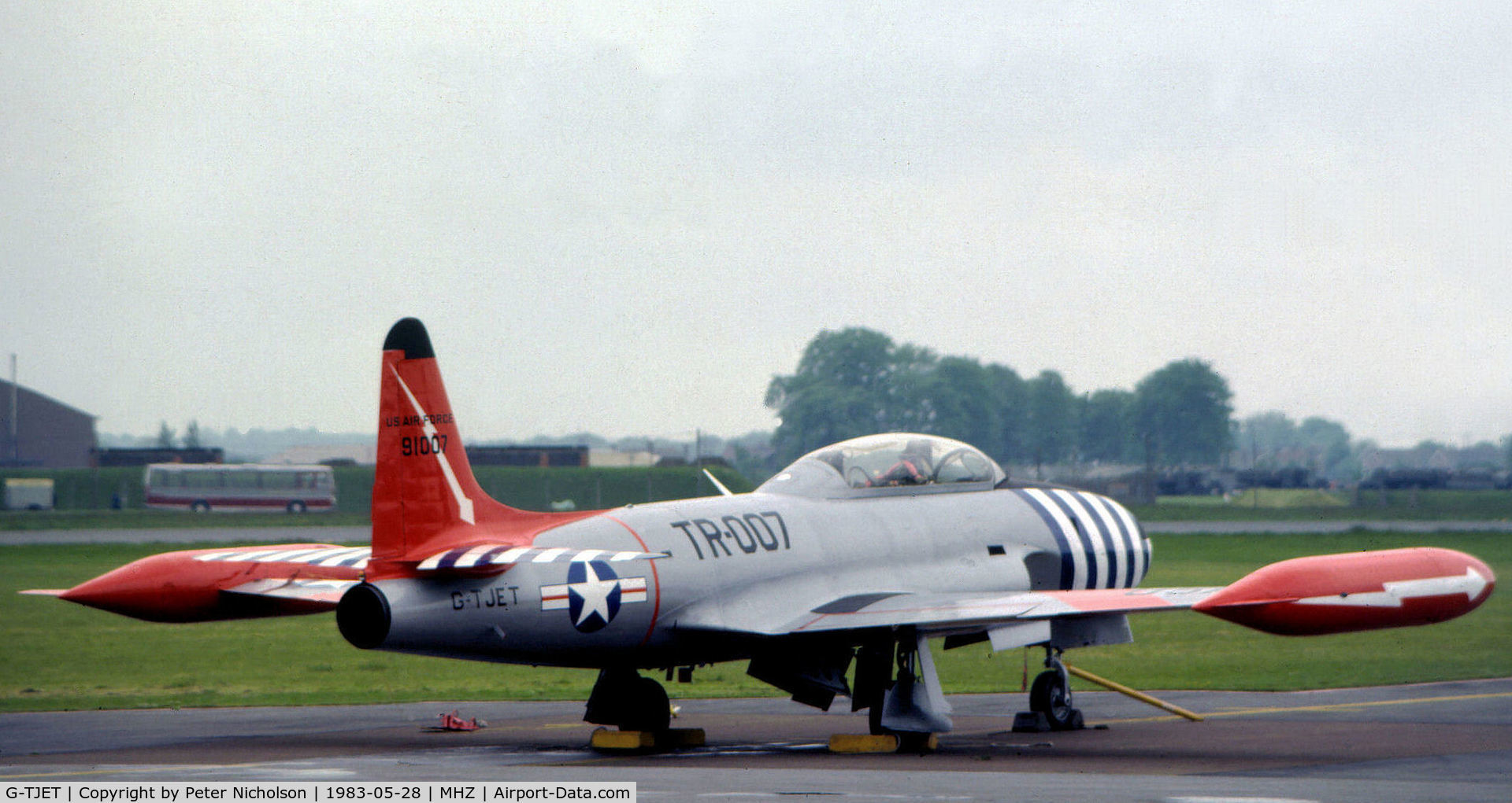 G-TJET, 1952 Lockheed T-33A Shooting Star C/N 580-6350, This T-33A Shooting Star was in action at the 1983 RAF Mildenhall Air Fete.