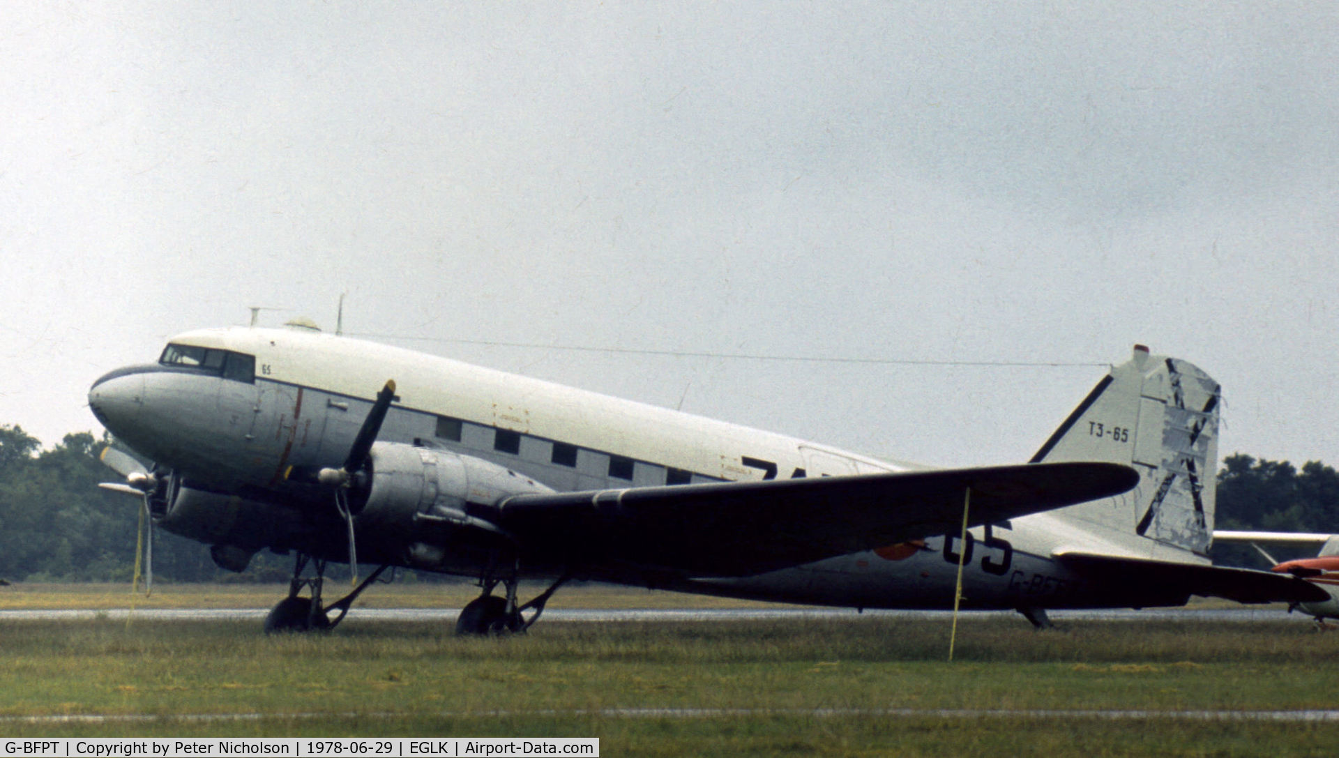 G-BFPT, 1943 Douglas C-47A Skytrain (DC-3) C/N 19268, This former Spanish Air Force C-47A was resident at Blackbushe in the Summer of 1978.