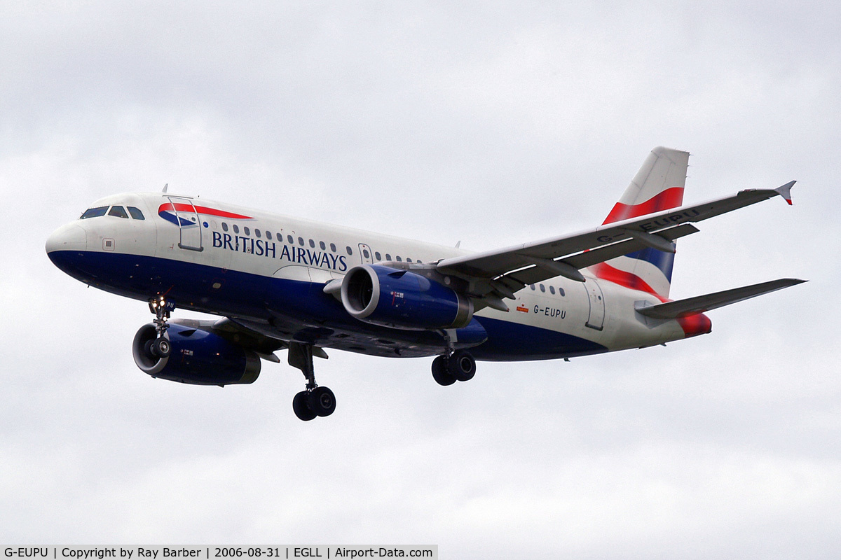 G-EUPU, 2000 Airbus A319-131 C/N 1384, Airbus A319-131 [1384] (British Airways) Heathrow~G 31/08/2006. On finals 27L.
