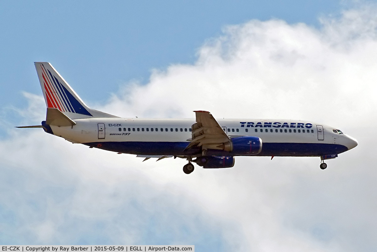 EI-CZK, 1989 Boeing 737-4YO C/N 24519, Boeing 737-4Y0 [24519] (Transaero Airlines) Home~G 09/05/2015. On approach 27L.