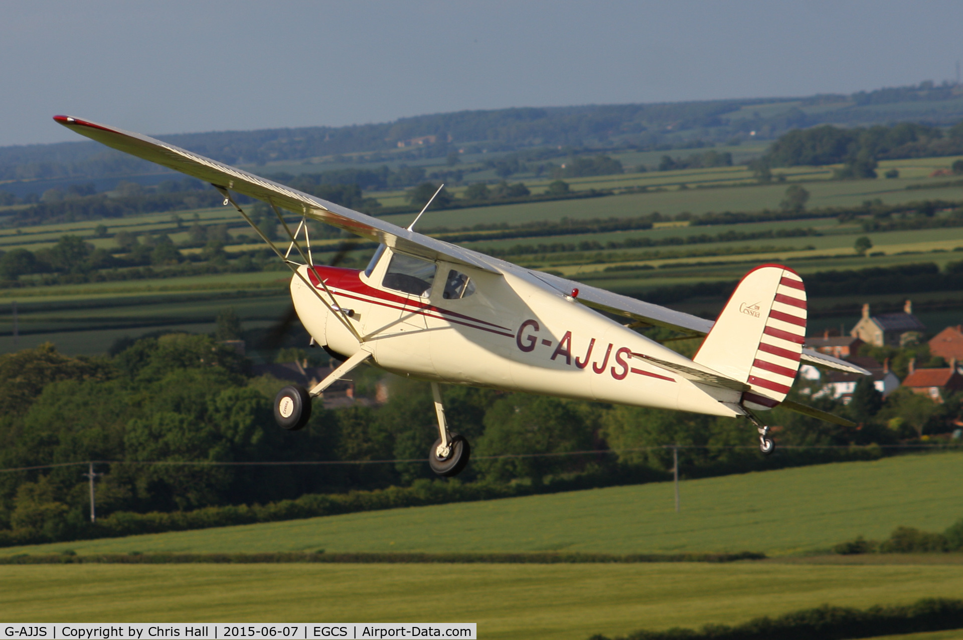 G-AJJS, 1947 Cessna 120 C/N 13047, A2A with AJJS, photo taken from G-BTFK Taylorcraft BC-12D Twosome