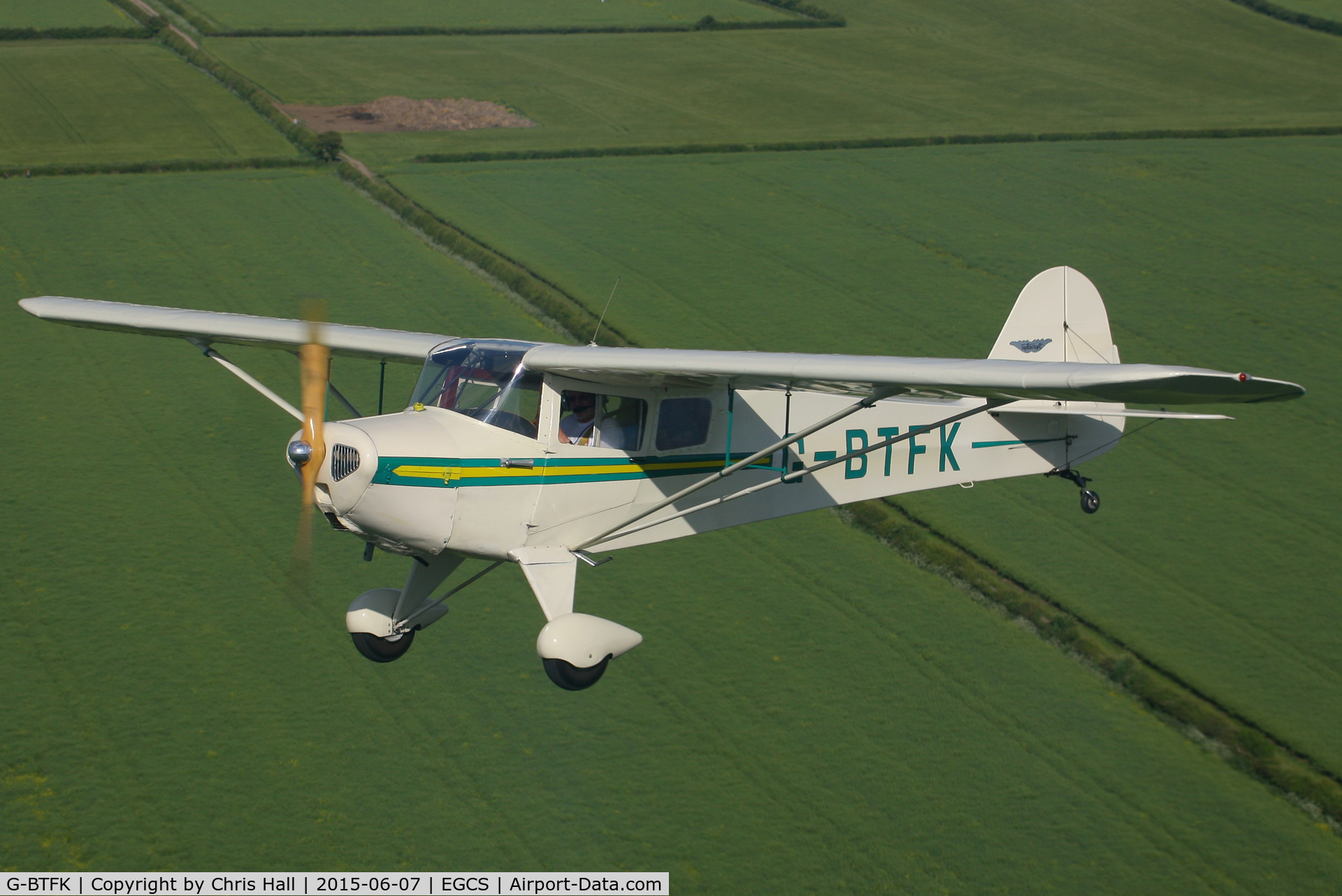 G-BTFK, 1947 Taylorcraft BC-12D Twosome C/N 10540, A2A with BTFK, photo taken from Cessna 120 G-AJJS