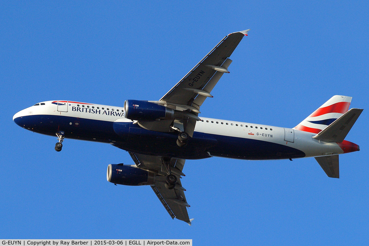 G-EUYN, 2011 Airbus A320-232 C/N 4975, Airbus A320-232 [4975] (British Airways) Home~G 06/03/2015. On approach 27R.