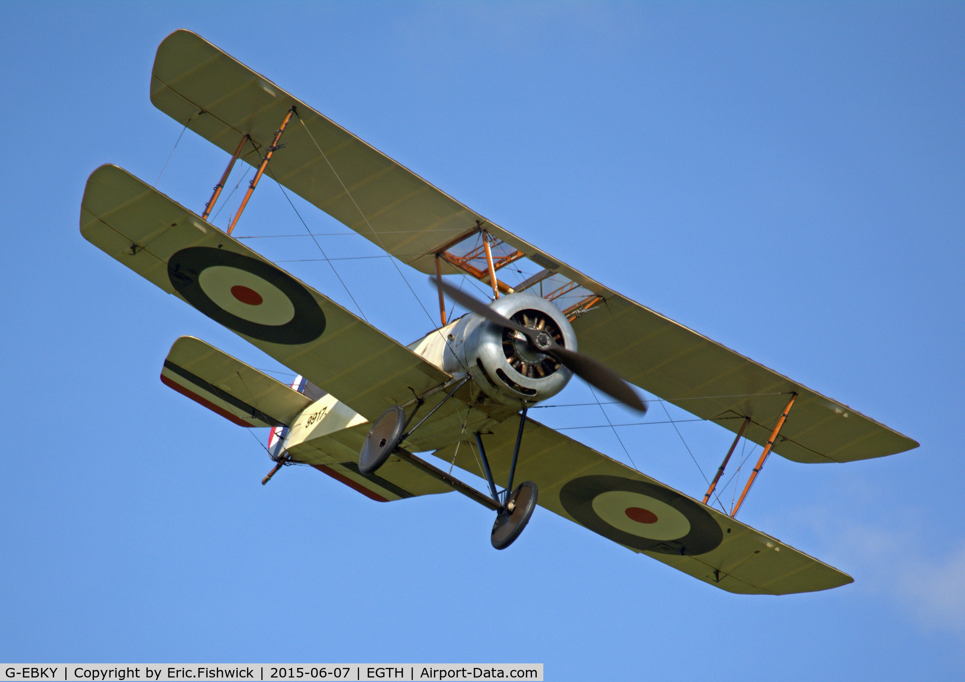 G-EBKY, 1920 Sopwith Pup C/N W/O 3004/14, 44. 9917 in display mode at The Shuttleworth Flying Day and LAA Party in the Park, June 2015.