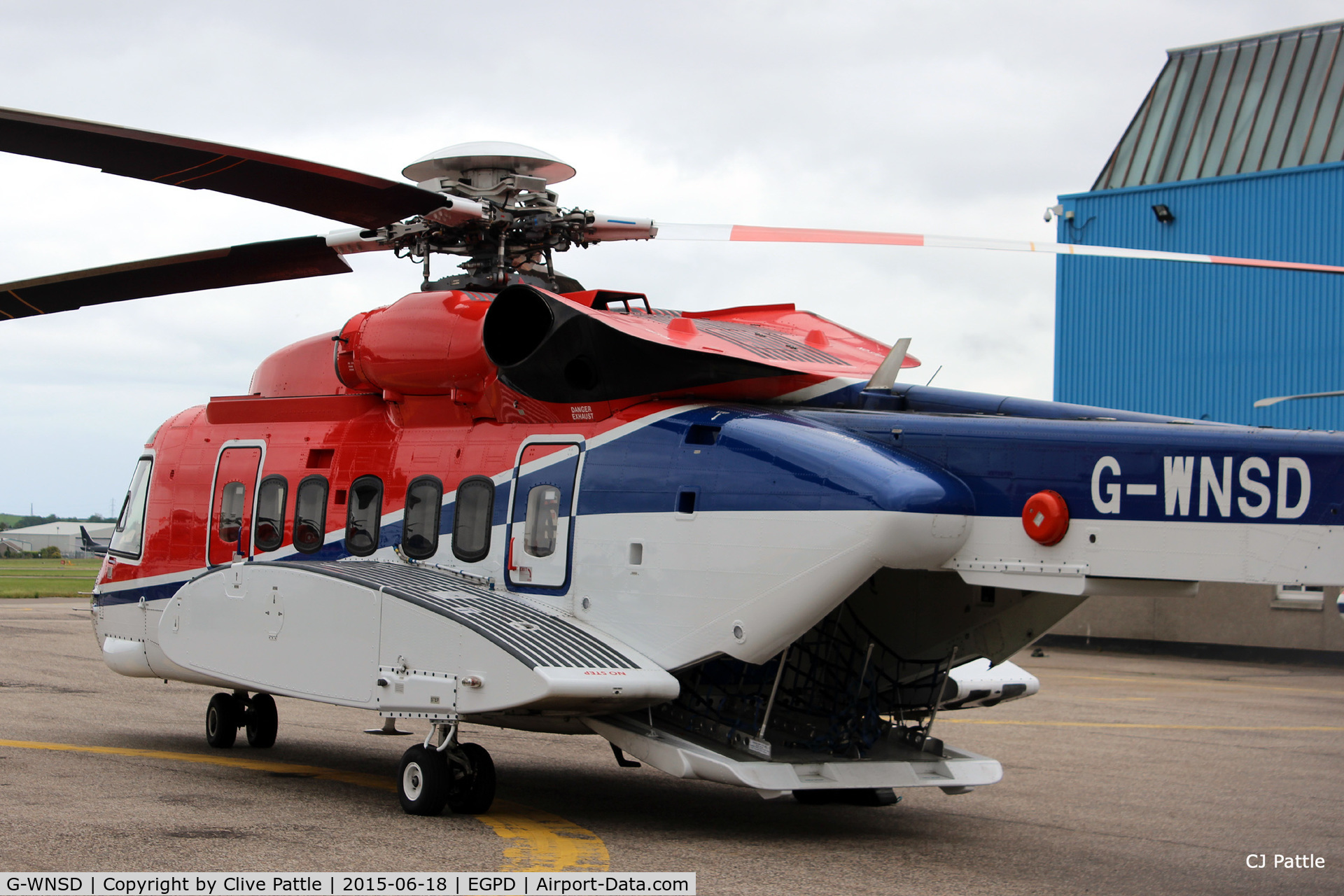 G-WNSD, 2014 Sikorsky S-92A C/N 920231, Rear ramp view of 'SD' at Aberdeen Airport, Scotland EGPD