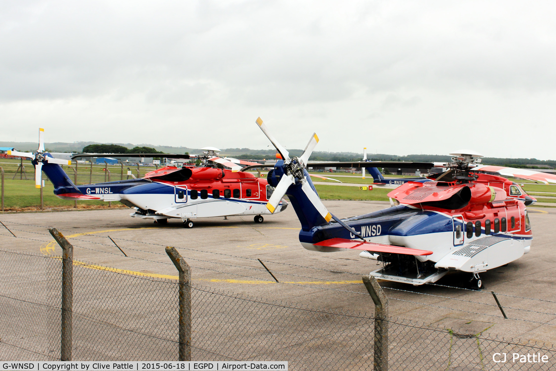G-WNSD, 2014 Sikorsky S-92A C/N 920231, With a sister Helibus at Aberdeen Airport, Scotland EGPD