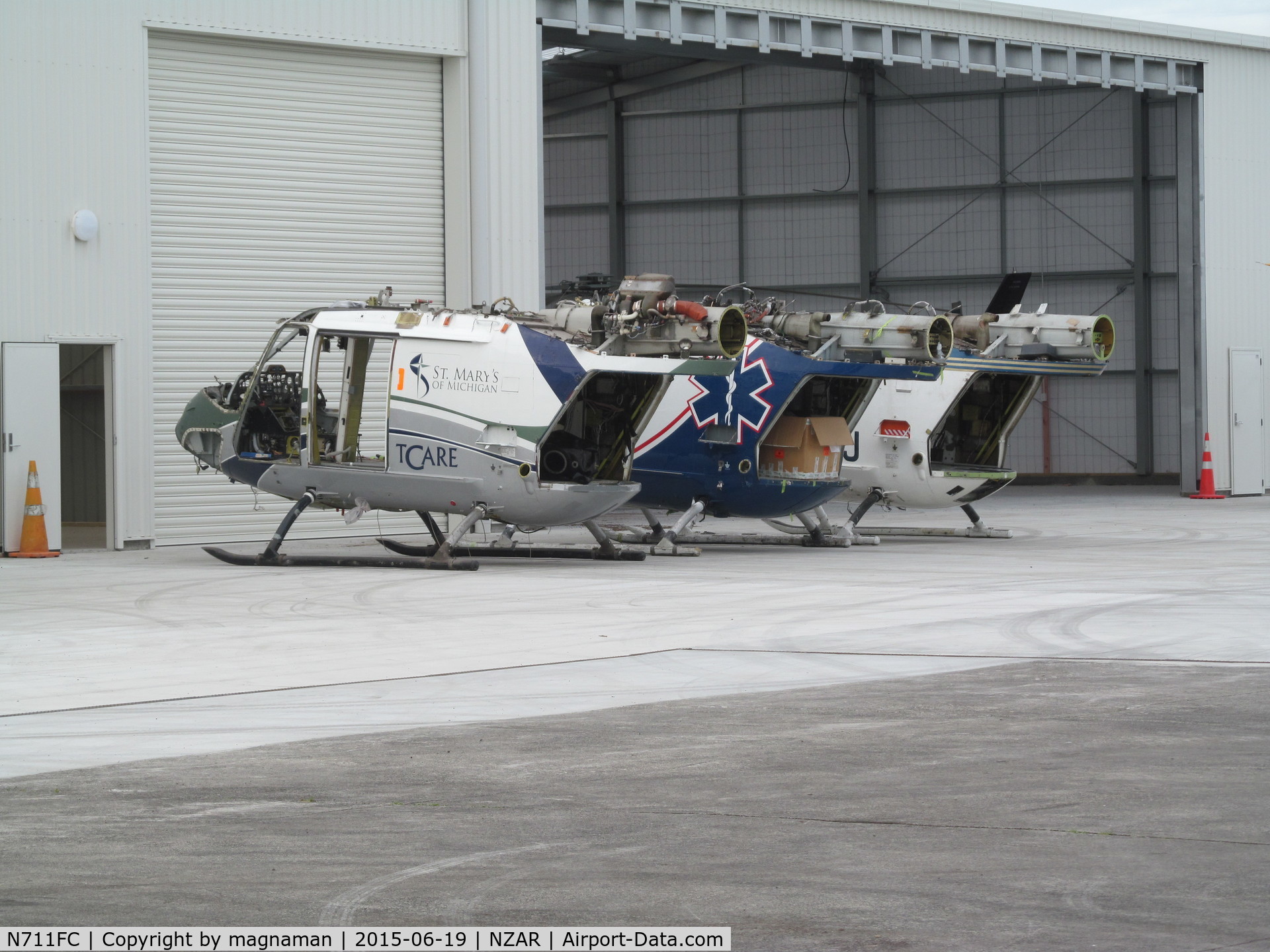 N711FC, Eurocopter-Kawasaki BK-117A-4 C/N 7070, ex medic plus two other hulks at Ardmore