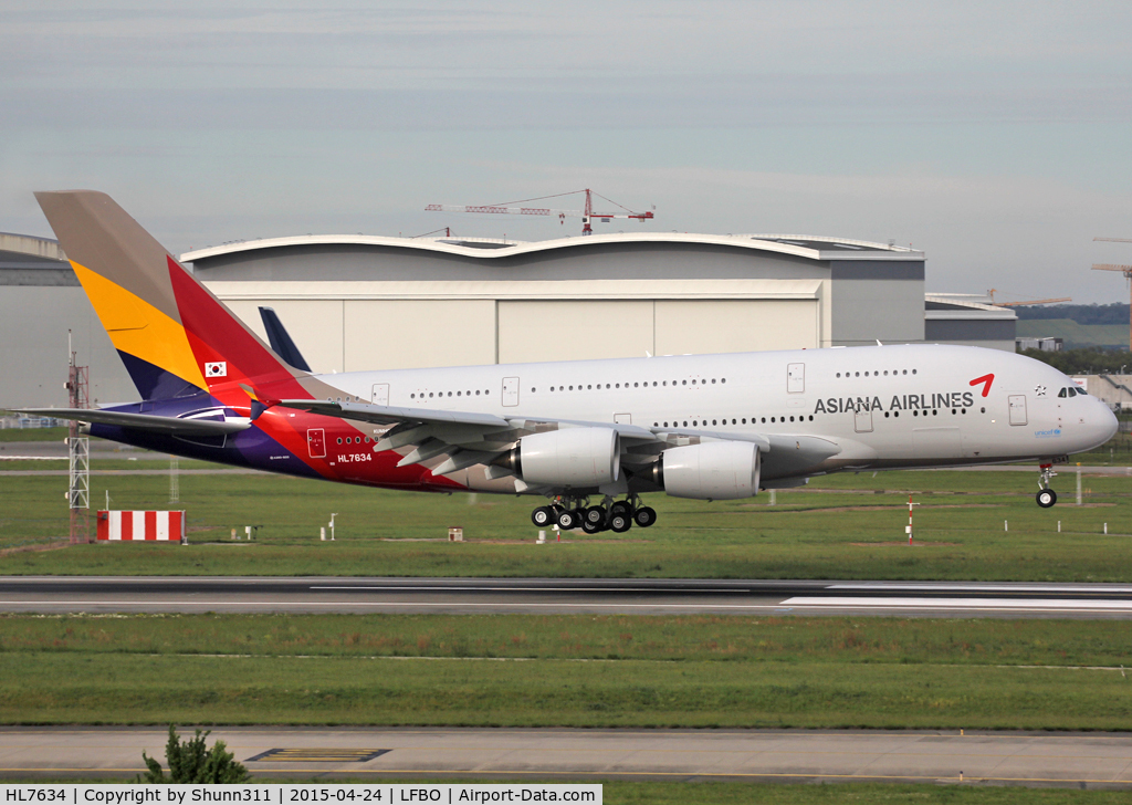 HL7634, 2014 Airbus A380-841 C/N 0179, Arriving from XFW in full registration on the right side only... just before delivery @ TLS any days after.