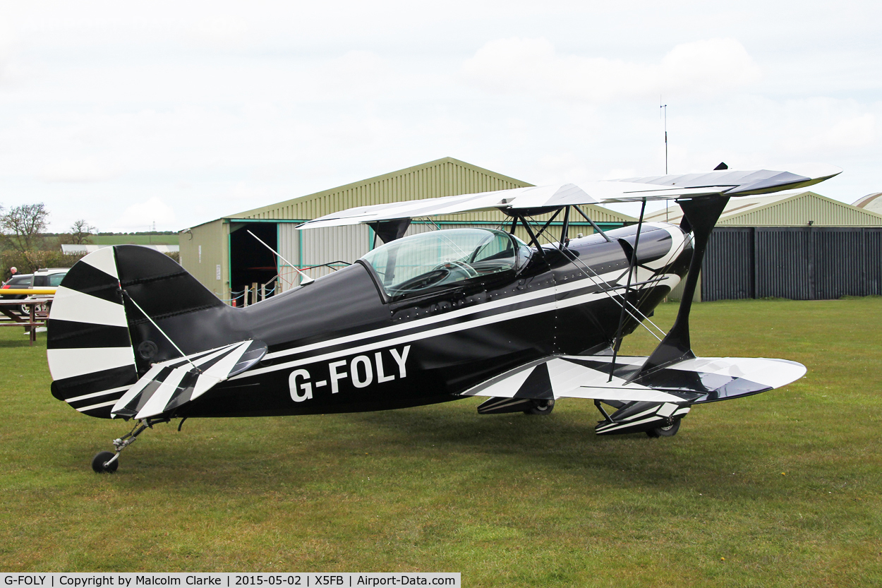 G-FOLY, 1980 Aerotek Pitts S-2A Special C/N 2213, Aerotek Pitts S-2A Special during a refueling stop. Fishburn Airfield, UK May 2nd 2015.