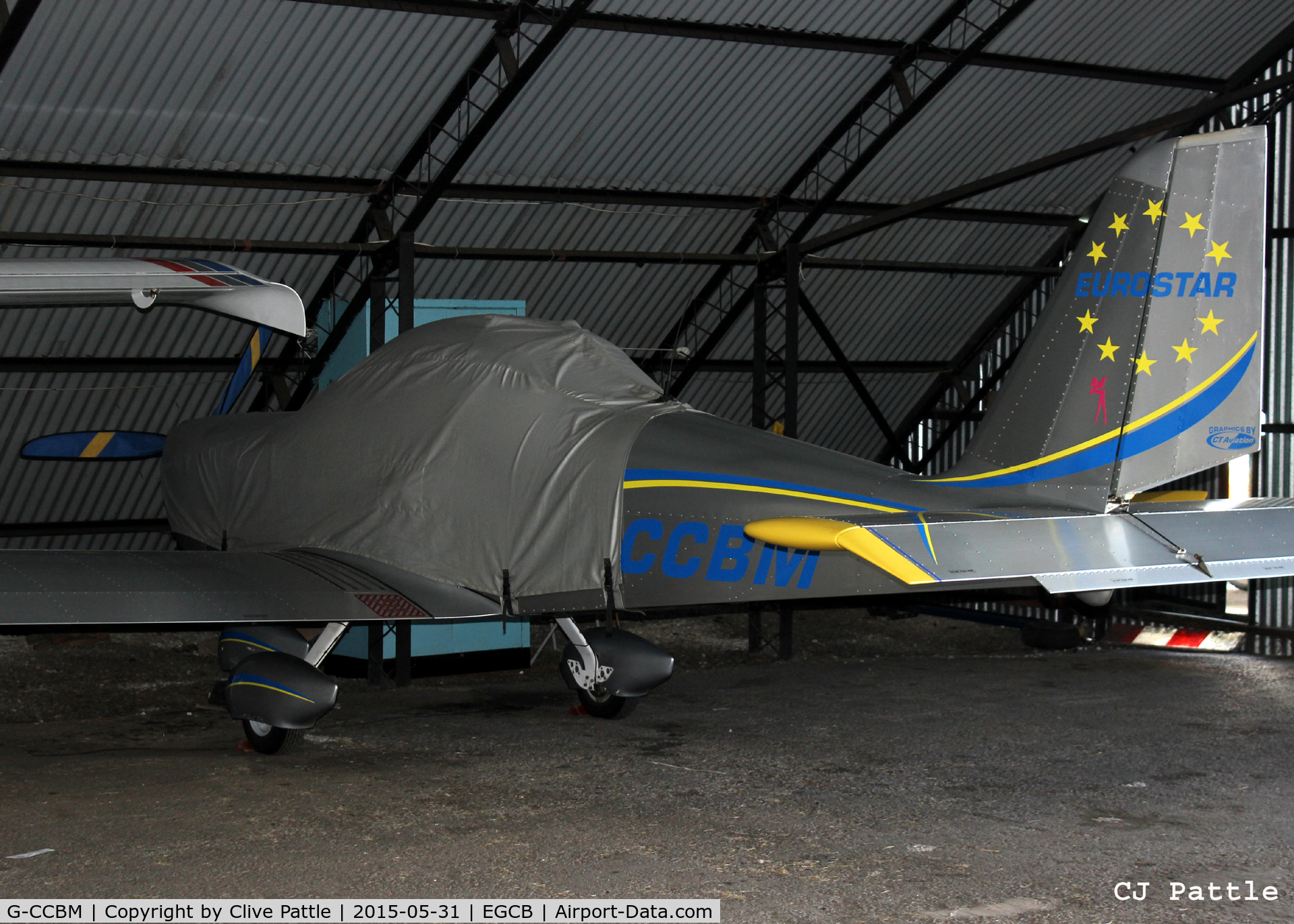 G-CCBM, 2003 Aerotechnik EV-97 Eurostar C/N PFA 315-14023, Hangared at Barton Airfield, Manchester - EGCB