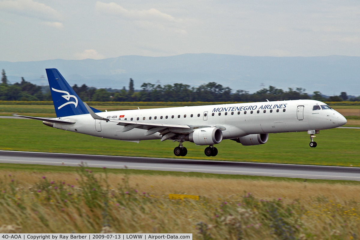 4O-AOA, 2008 Embraer 195LR (ERJ-190-200LR) C/N 19000180, 4O-AOA   Embraer Emb-195-200LR [19000180] (Montenegro Airlines) Vienna-Schwechat~OE 13/07/2009