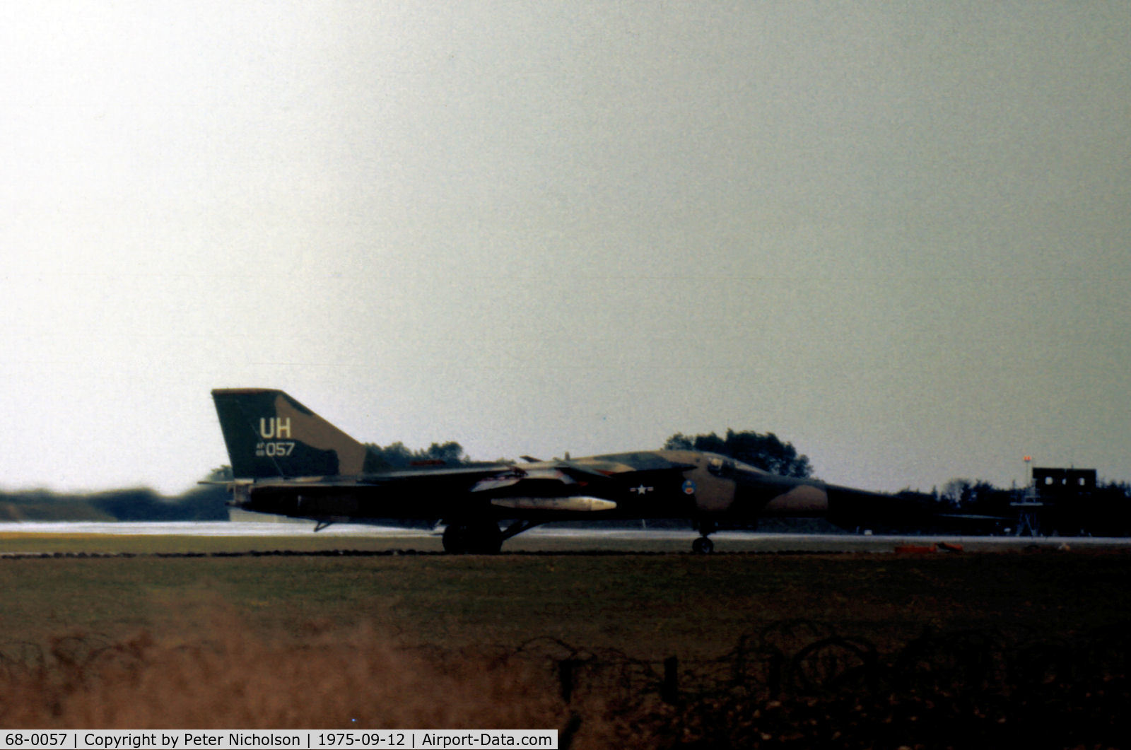 68-0057, 1968 General Dynamics F-111E Aardvark C/N A1-226, F-111E of 20th Tactical Fighter Wing taxying at RAF Upper Heyford in September 1975.