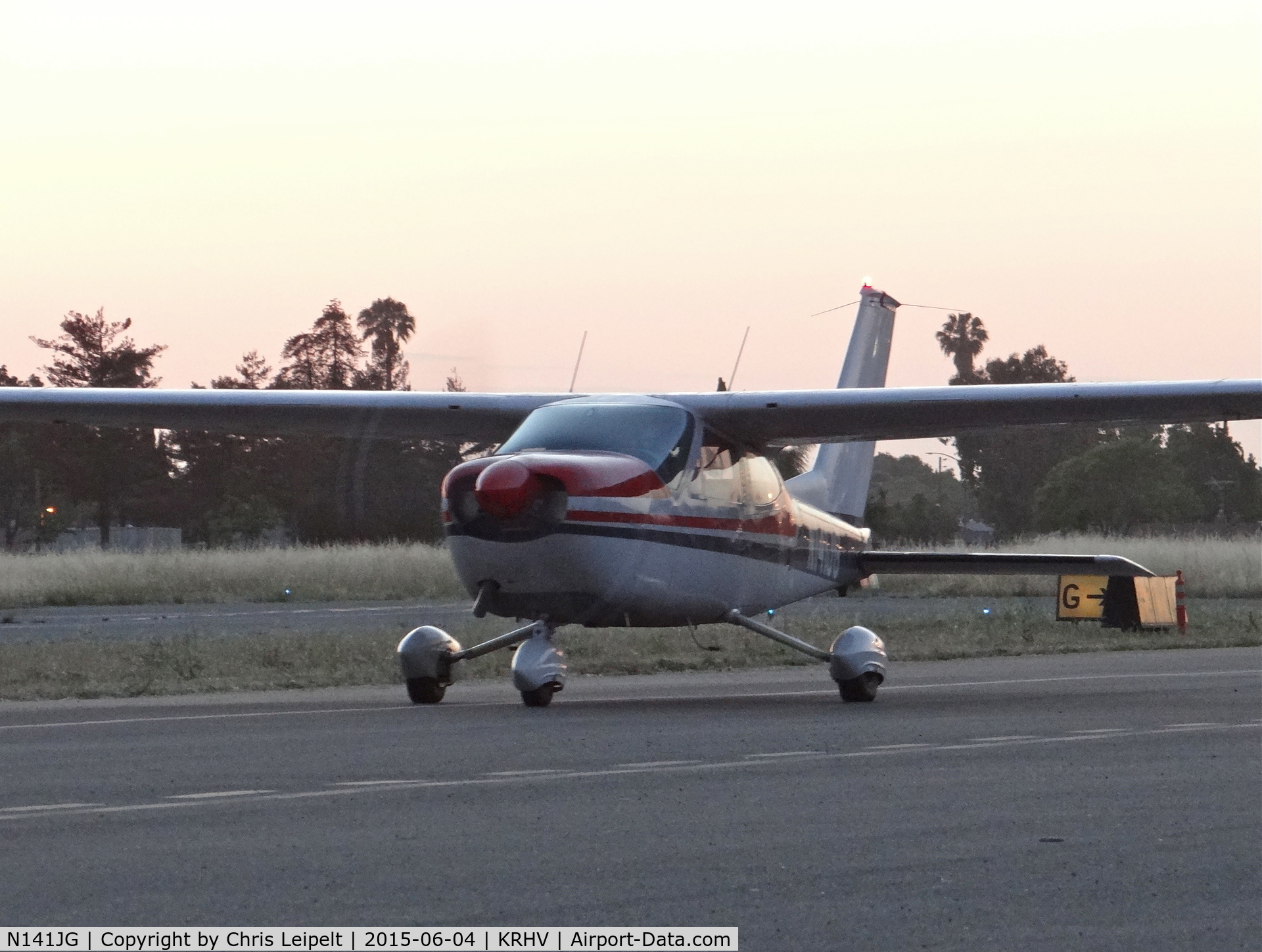 N141JG, 1968 Cessna 177 Cardinal C/N 17700930, A transient 1968 Cessna 177 Cardinal taxing out for departure just as the sun sets at Reid Hillview Airport, CA.