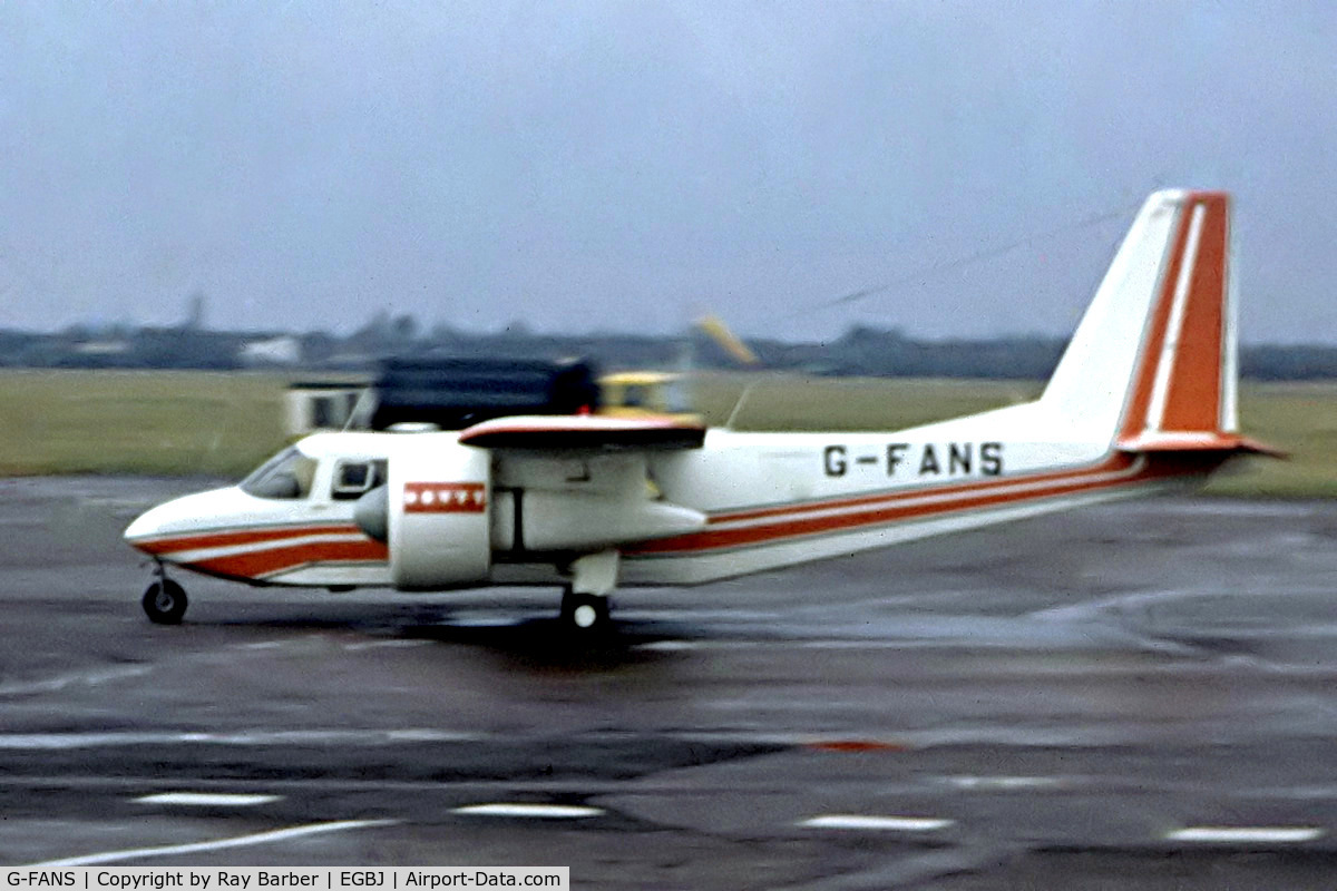 G-FANS, 1971 Britten-Norman BN-2A-27 Islander C/N 251, Britten-Norman BN-2A-27 Islander [0251] Staverton~G 22/02/1978. From a slide.